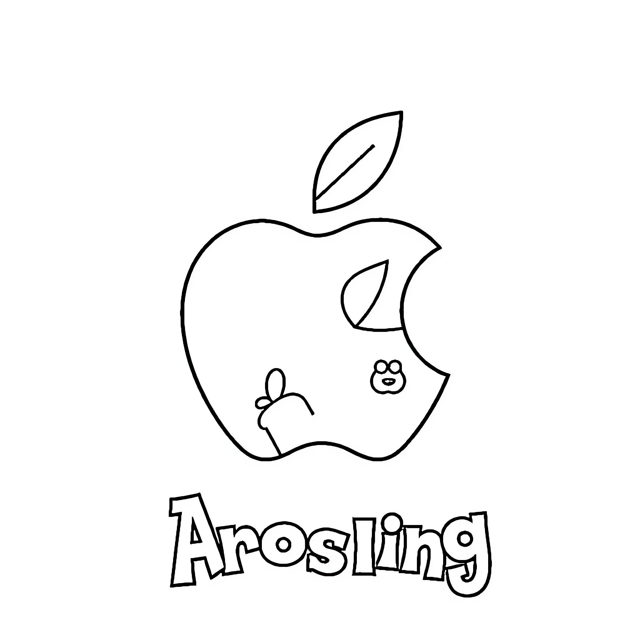 Apple playfully decorating with characters Coloring Page (free black-and-white line drawing printable PDF for all, from beginners to advanced learners, including children, teens, adults, and seniors)