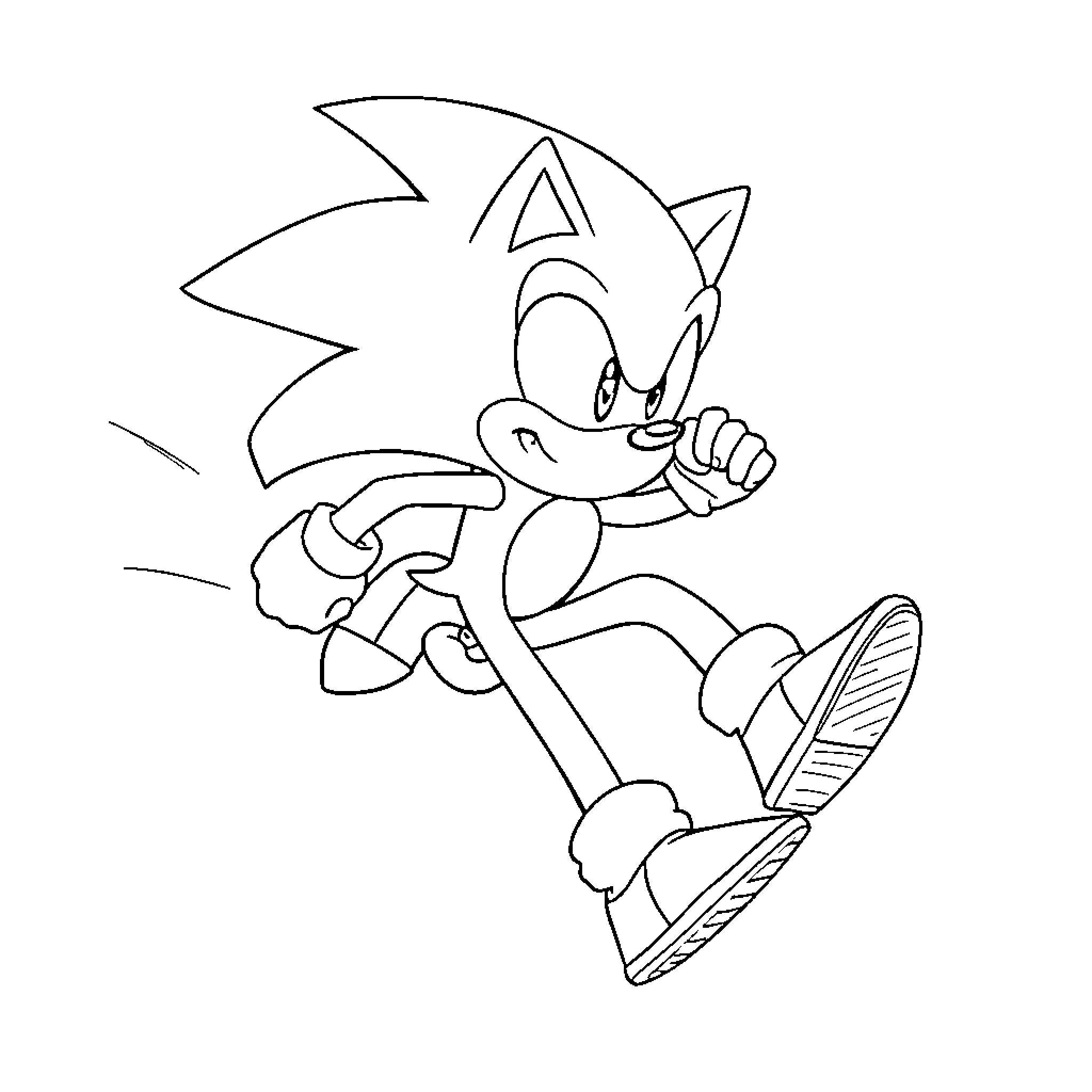 Sonic running with determination Coloring Page (free black-and-white line drawing printable PDF for all, from beginners to advanced learners, including children, teens, adults, and seniors)