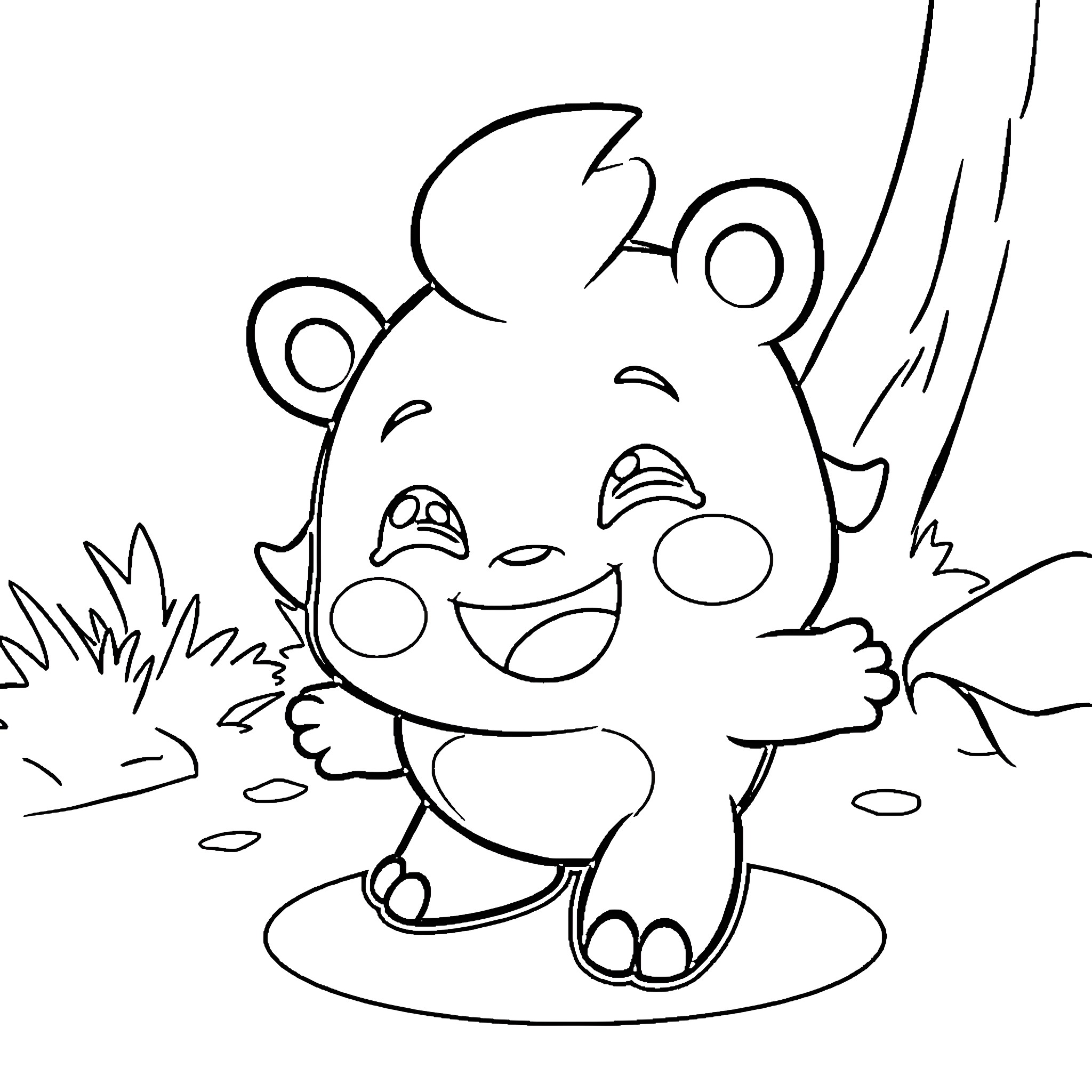 Gubby in a Joyful Outdoor Adventure Coloring Page (free black-and-white line drawing printable PDF for all, from beginners to advanced learners, including children, teens, adults, and seniors)