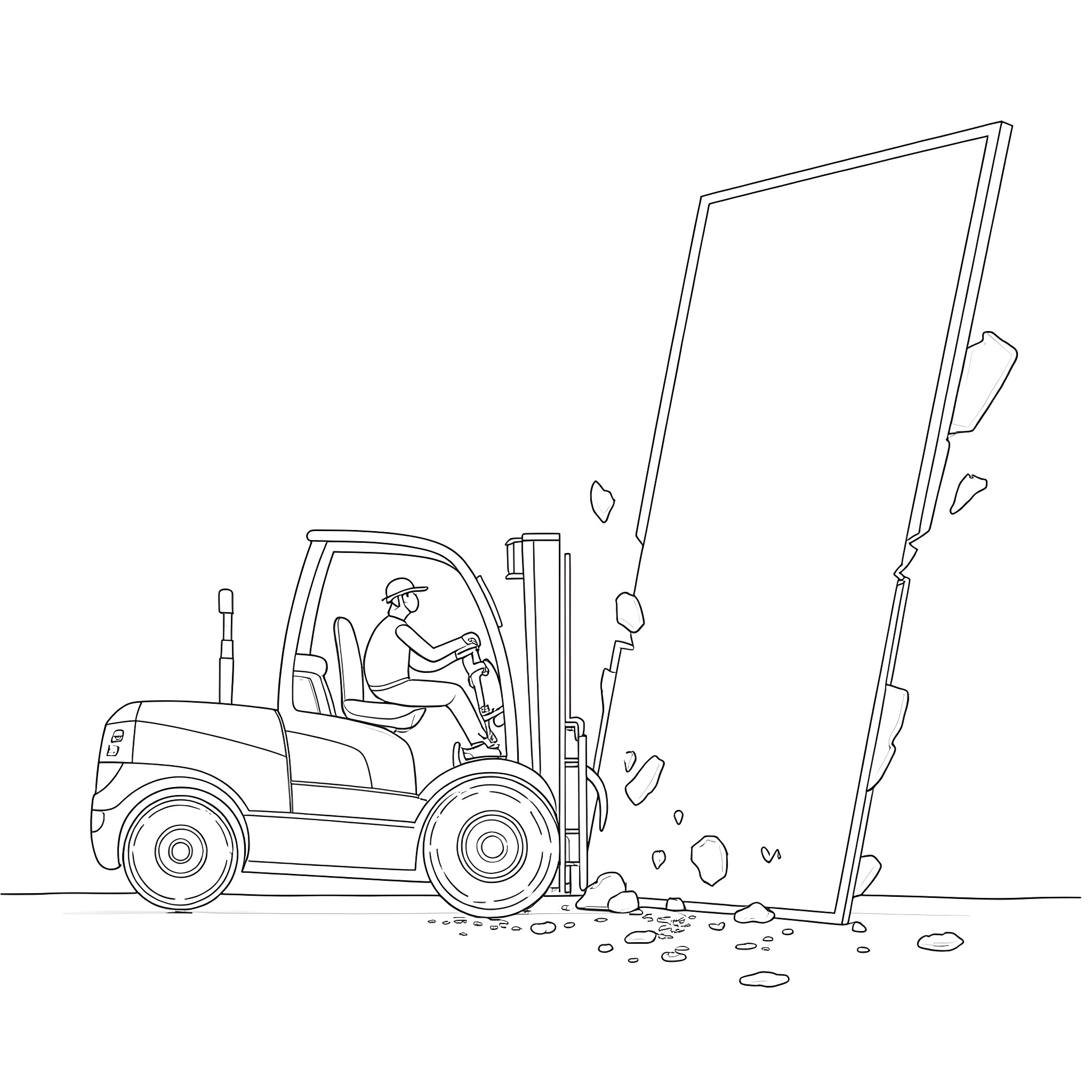 Forklift operator working with heavy equipment Coloring Page (free black-and-white line drawing printable PDF for all, from beginners to advanced learners, including children, teens, adults, and seniors)