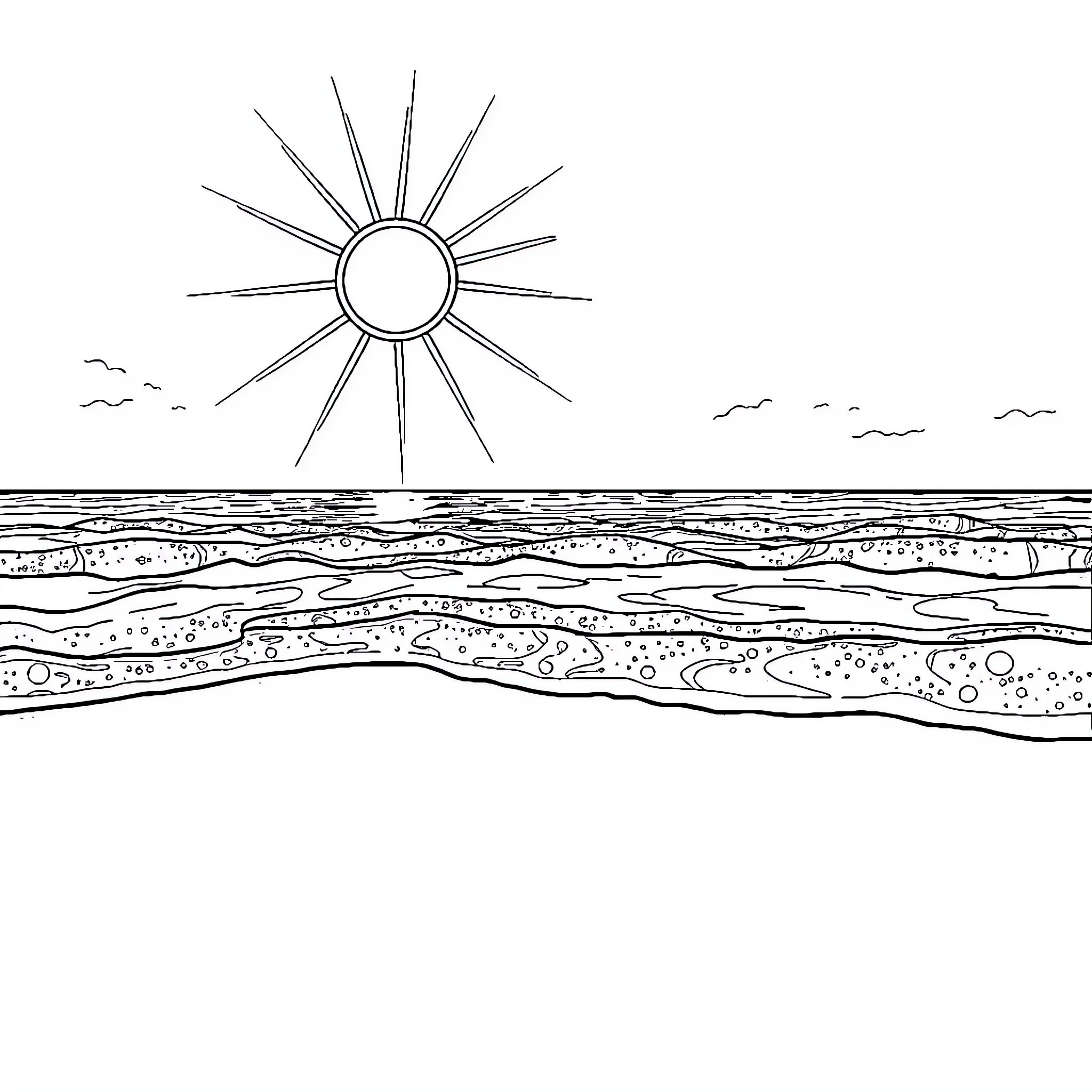 Shimmer over the ocean waves Coloring Page (free black-and-white line drawing printable PDF for all, from beginners to advanced learners, including children, teens, adults, and seniors)