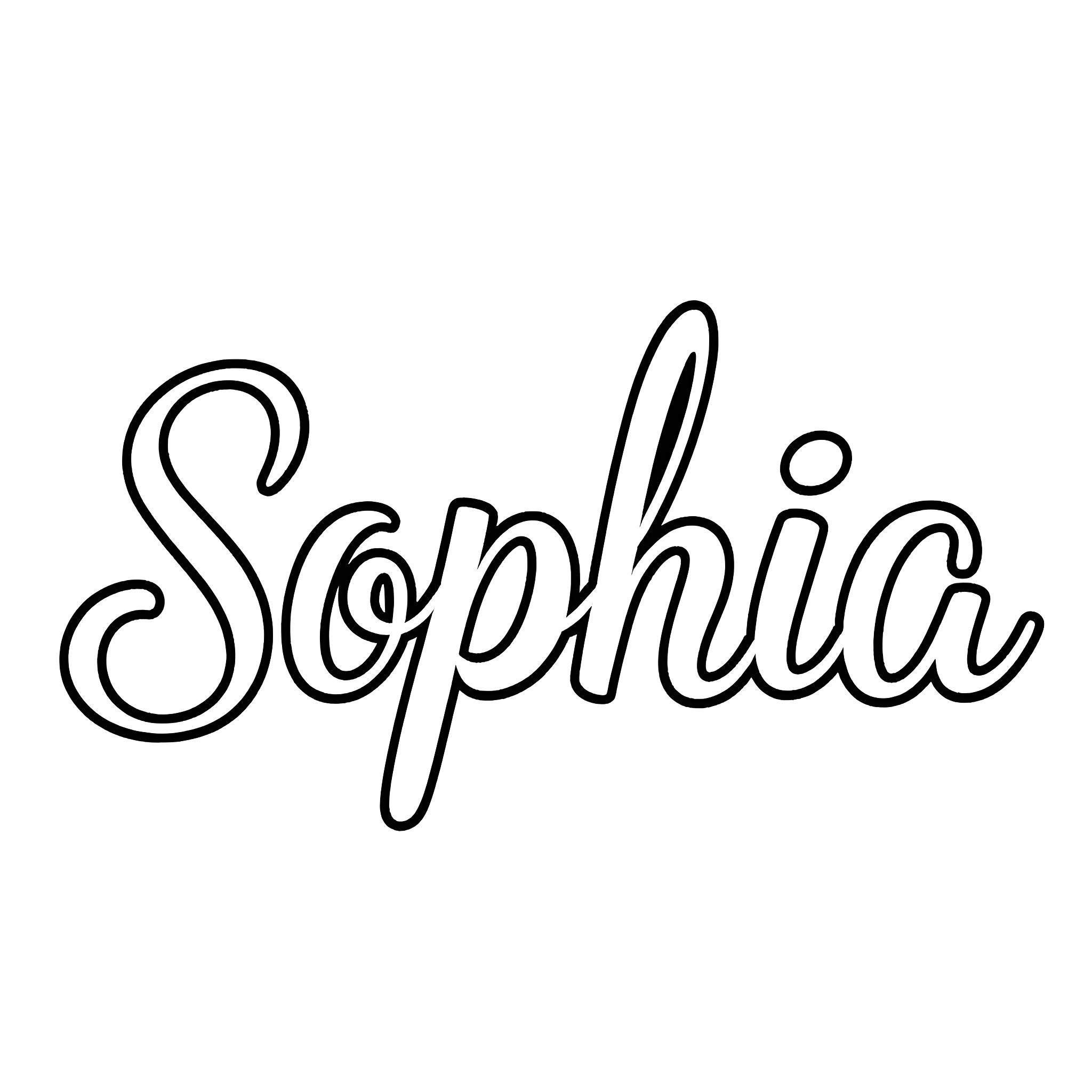 Sophia's Name in Handwritten Style Coloring Page (free black-and-white line drawing printable PDF for all, from beginners to advanced learners, including children, teens, adults, and seniors)