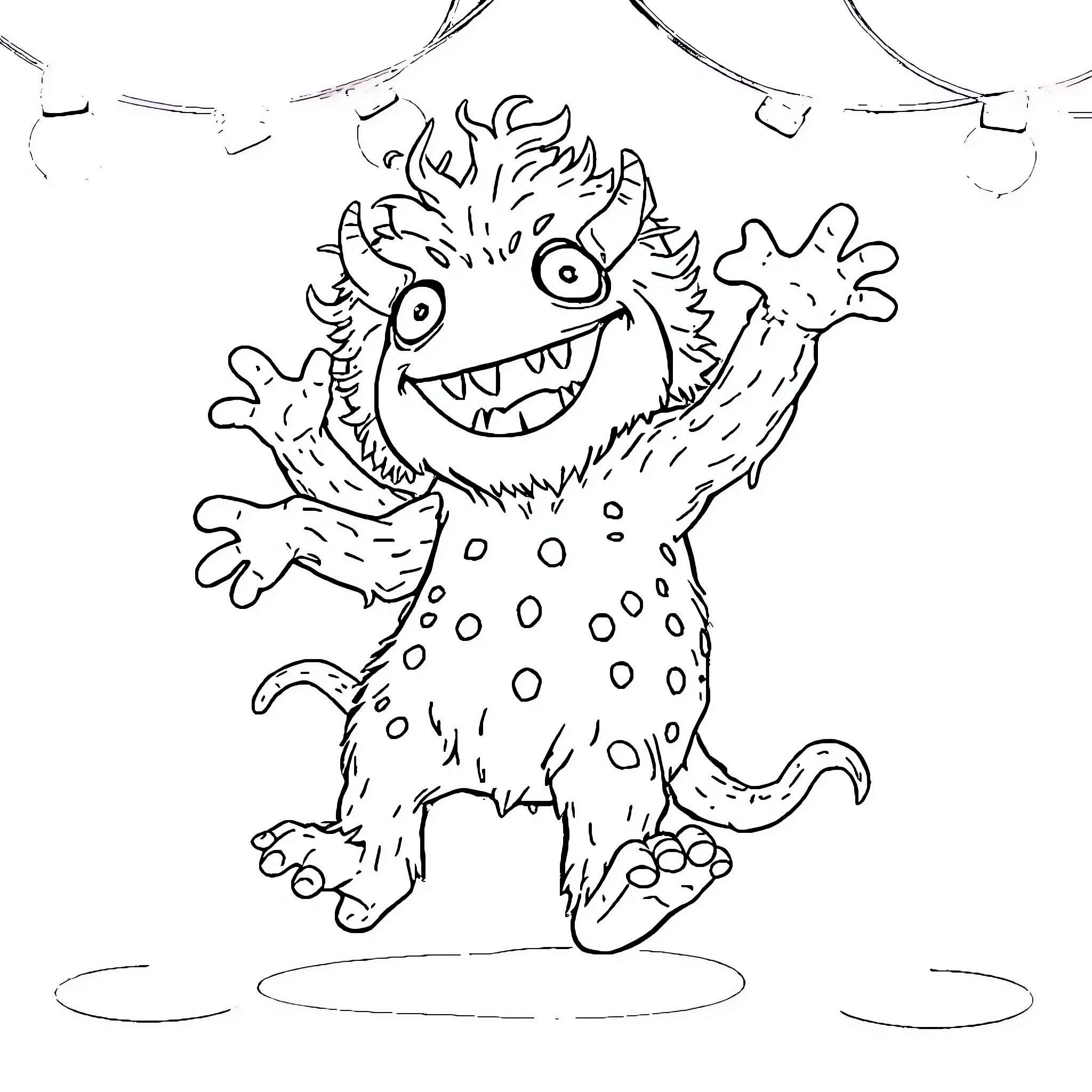 Labubu the Silly Monster's Dance Coloring Page (free black-and-white line drawing printable PDF for all, from beginners to advanced learners, including children, teens, adults, and seniors)