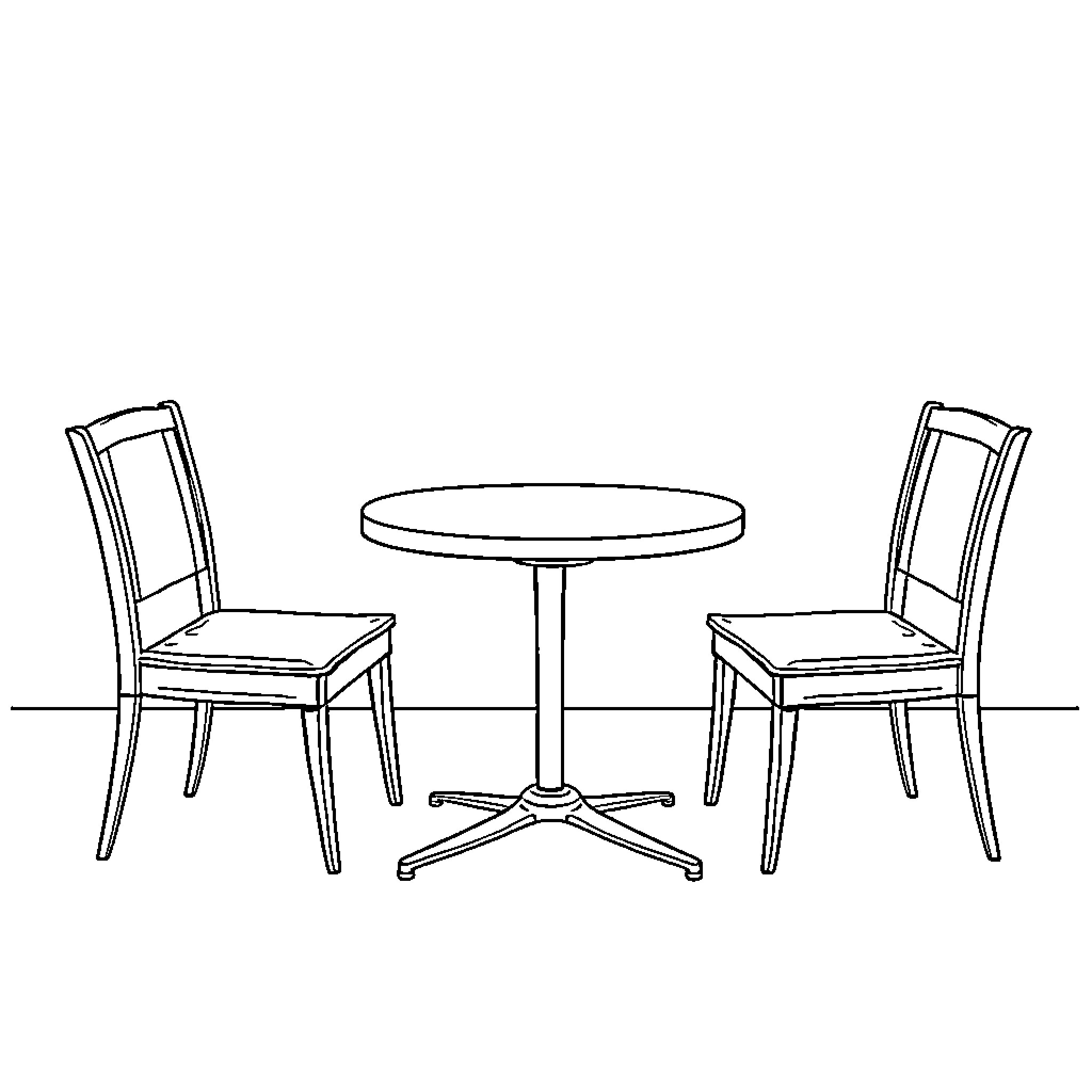 Table and Chairs in Simple Line Drawing Coloring Page (free black-and-white line drawing printable PDF for all, from beginners to advanced learners, including children, teens, adults, and seniors)