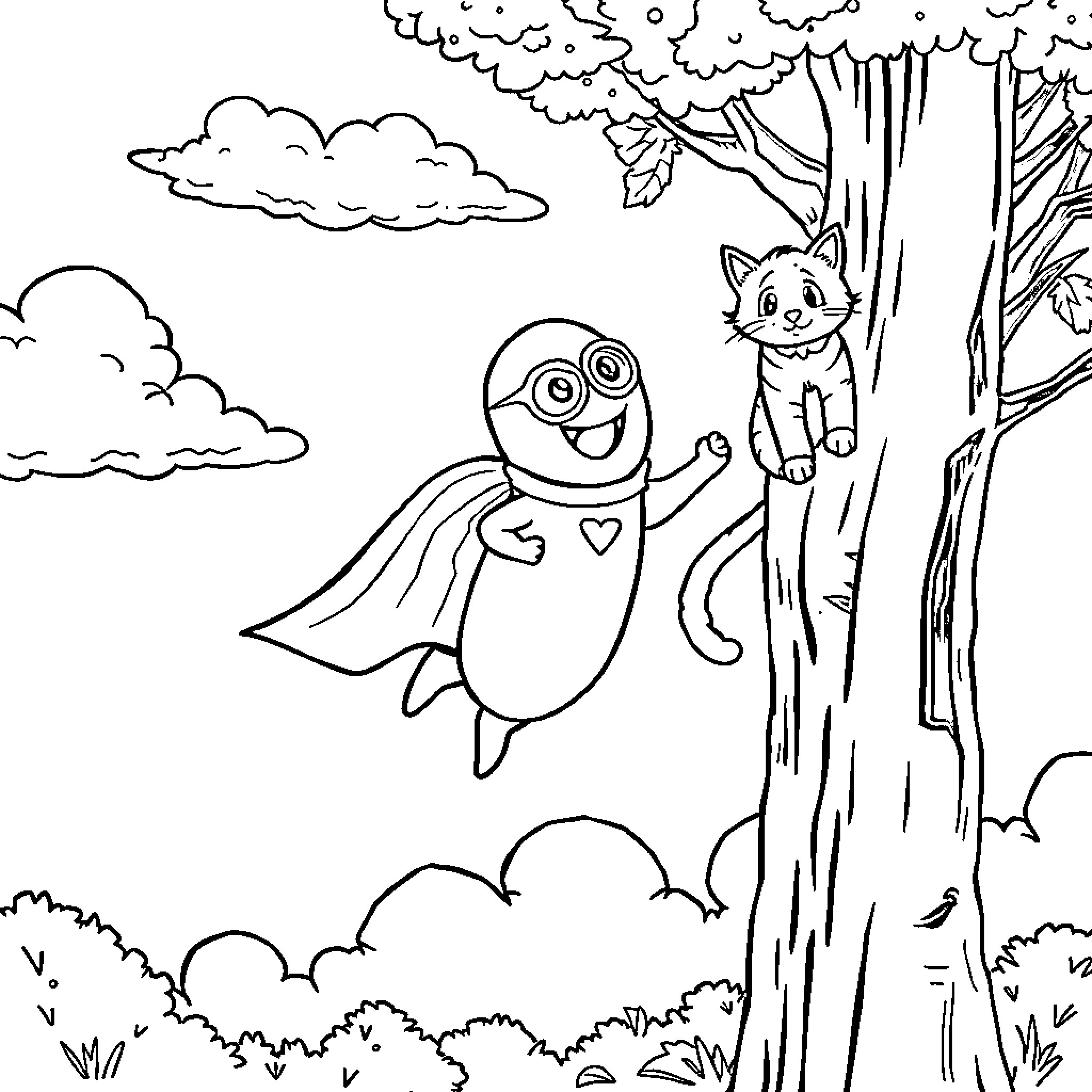 Pickle's Playful Encounter in the Forest Coloring Page (free black-and-white line drawing printable PDF for all, from beginners to advanced learners, including children, teens, adults, and seniors)