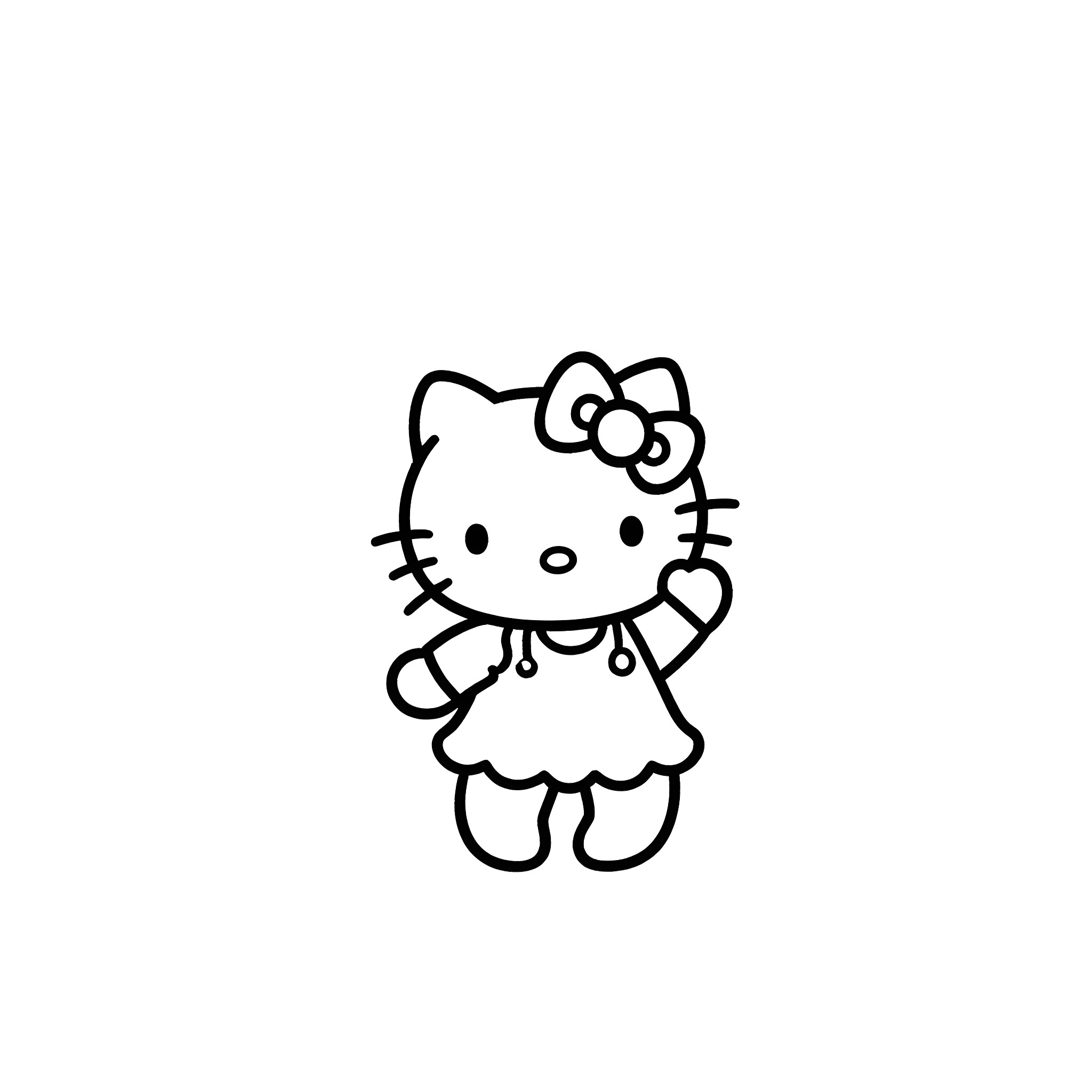 Hello Kitty waving cheerfully Coloring Page (free black-and-white line drawing printable PDF for all, from beginners to advanced learners, including children, teens, adults, and seniors)