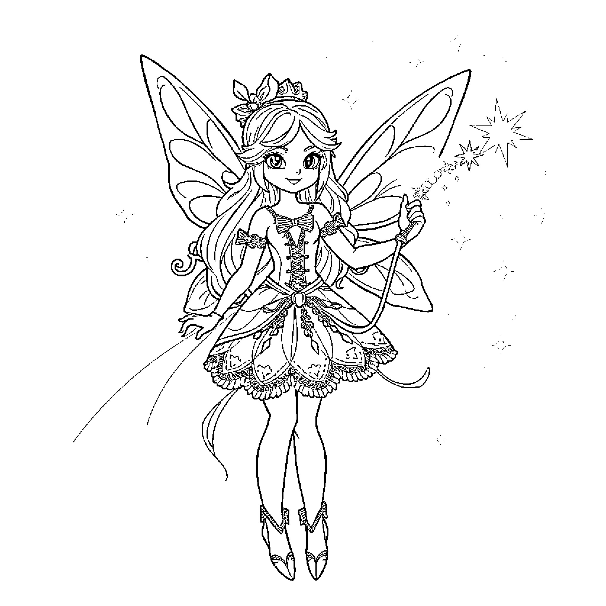 Orelsan's Magical Fairy Adventure Coloring Page (free black-and-white line drawing printable PDF for all, from beginners to advanced learners, including children, teens, adults, and seniors)