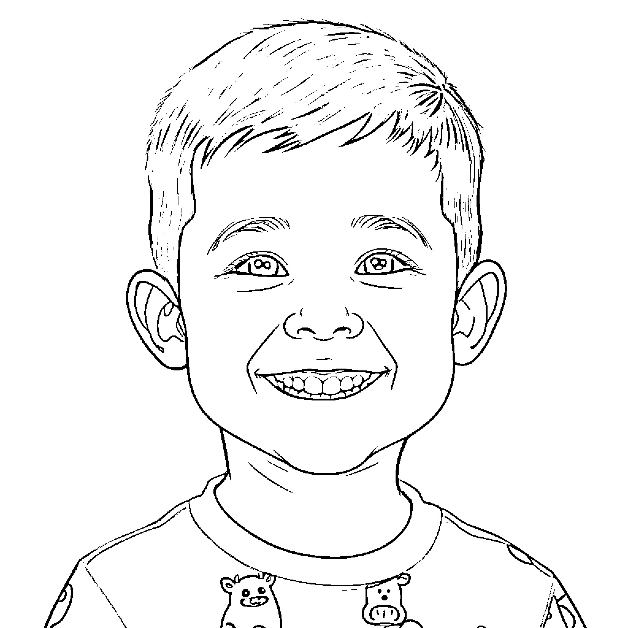 Boy smiling joyfully in a simple illustration Coloring Page (free black-and-white line drawing printable PDF for all, from beginners to advanced learners, including children, teens, adults, and seniors)