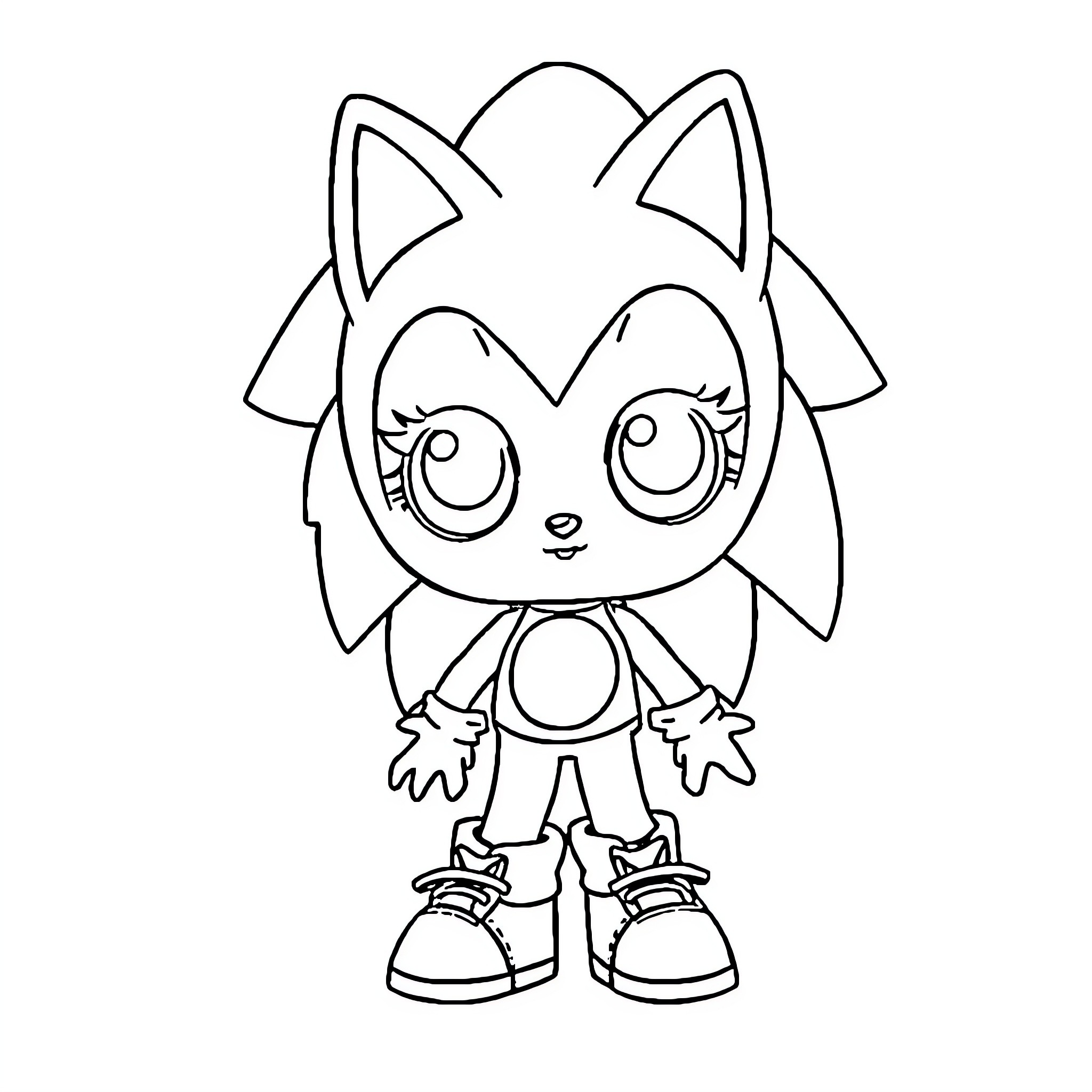Sonic character in cute cartoon style Coloring Page (free black-and-white line drawing printable PDF for all, from beginners to advanced learners, including children, teens, adults, and seniors)