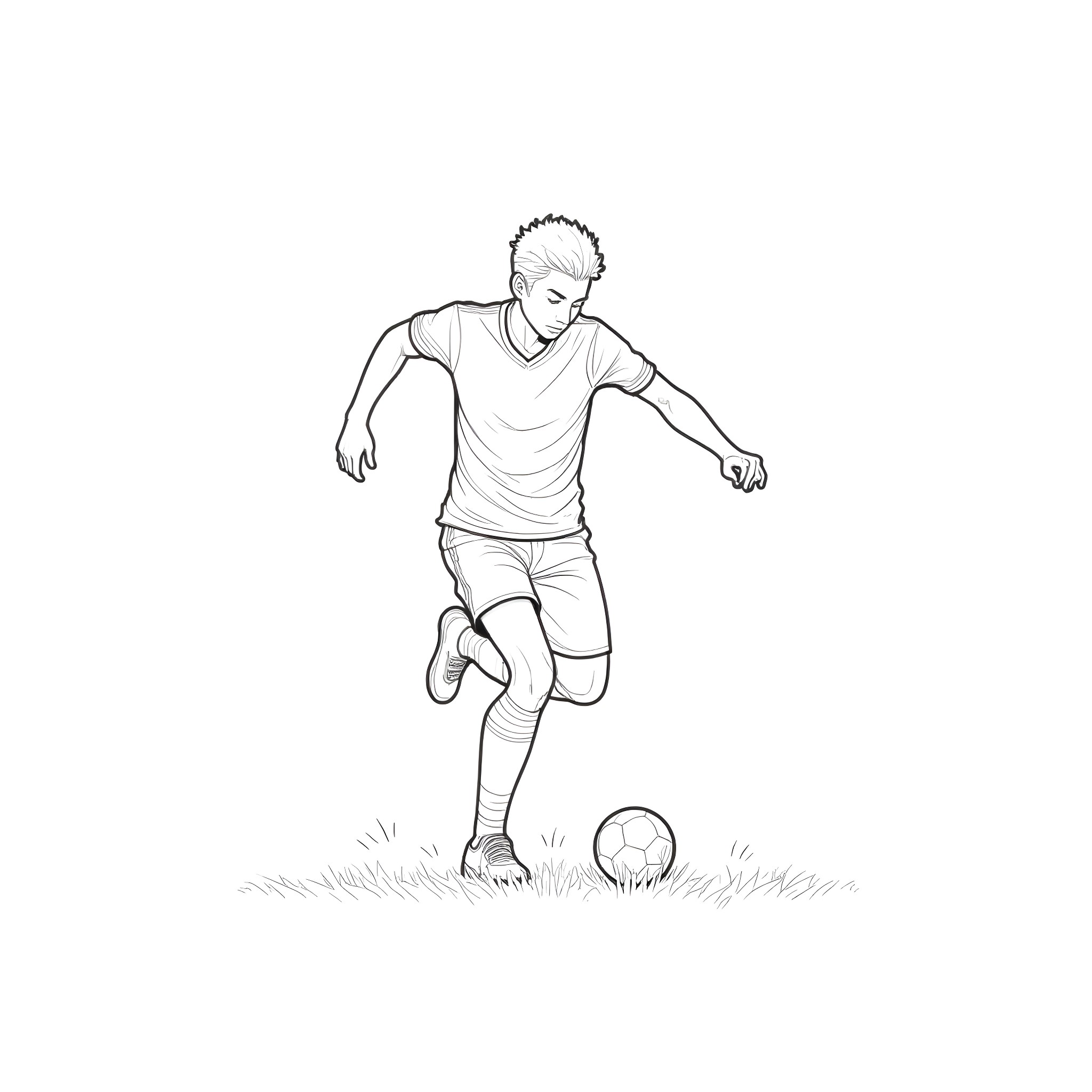 Seishiro Nagi playing soccer on the field Coloring Page (free black-and-white line drawing printable PDF for all, from beginners to advanced learners, including children, teens, adults, and seniors)