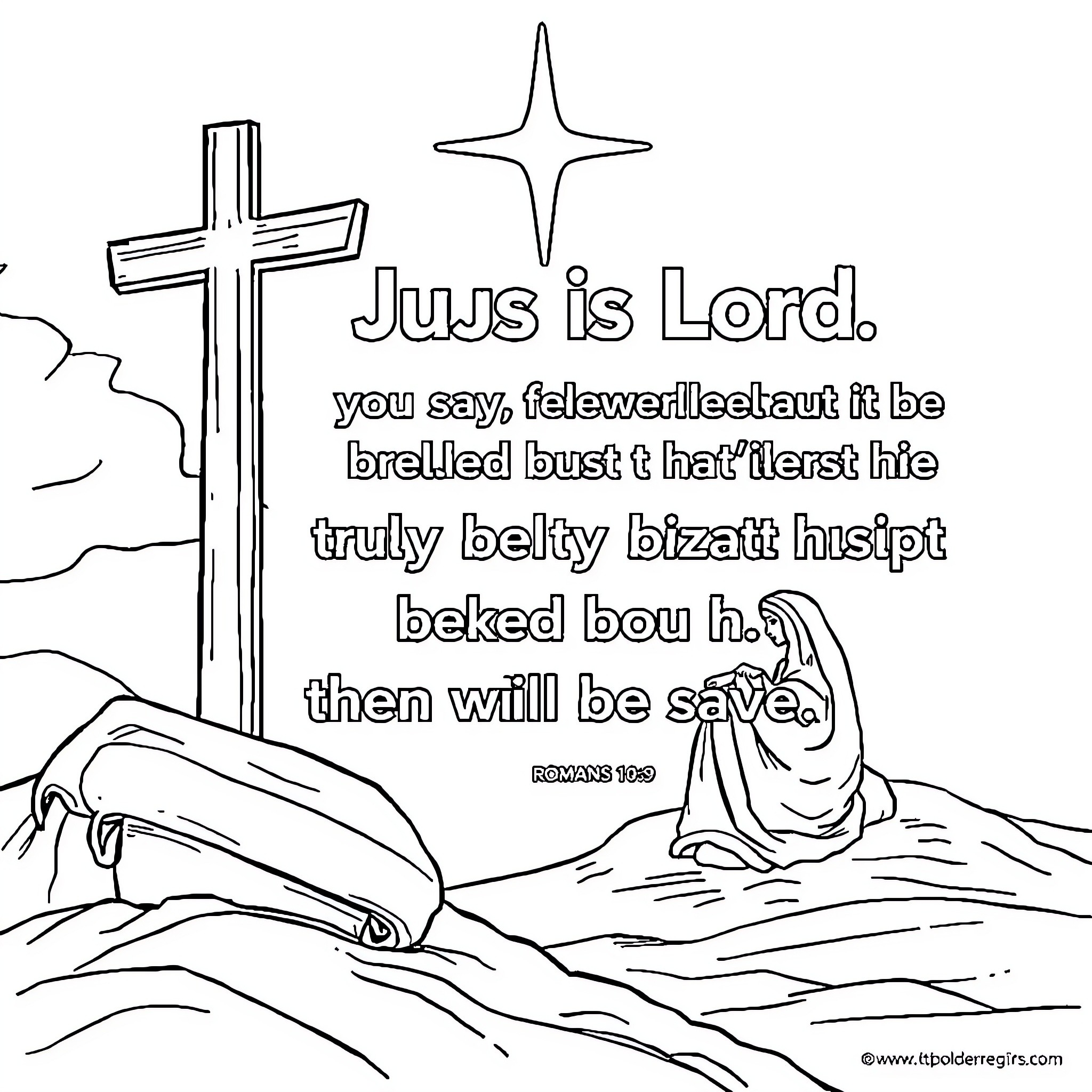 Jesus is Lord and His words of salvation Coloring Page (free black-and-white line drawing printable PDF for all, from beginners to advanced learners, including children, teens, adults, and seniors)