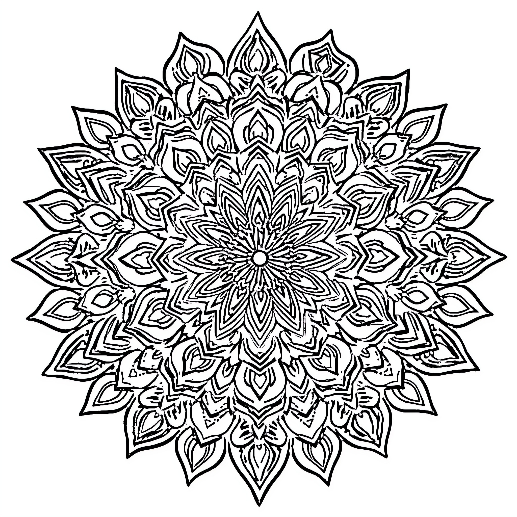 Mandala of intricate floral design Coloring Page (free black-and-white line drawing printable PDF for all, from beginners to advanced learners, including children, teens, adults, and seniors)