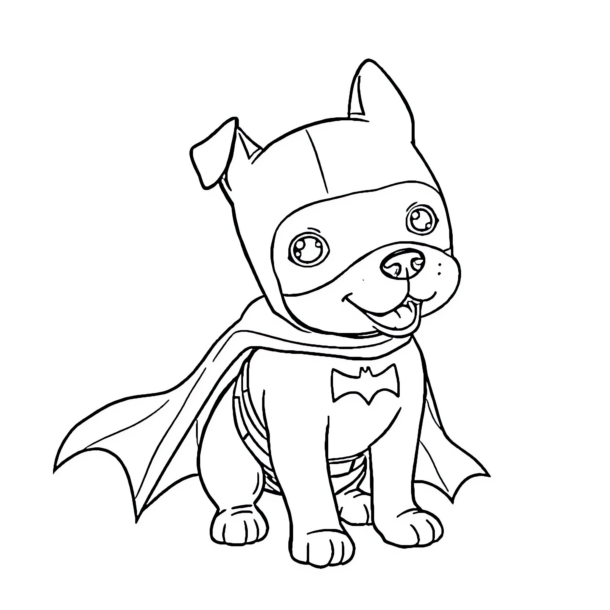 Dog dressed as a superhero Coloring Page (free black-and-white line drawing printable PDF for all, from beginners to advanced learners, including children, teens, adults, and seniors)