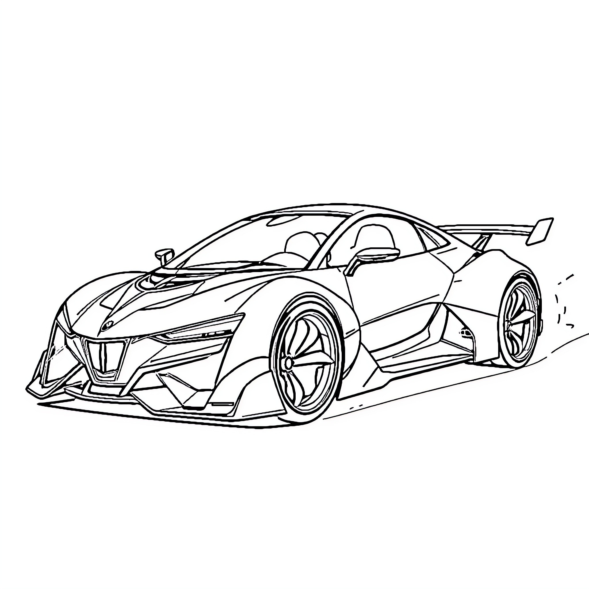 Car racing in action with stylish design Coloring Page (free black-and-white line drawing printable PDF for all, from beginners to advanced learners, including children, teens, adults, and seniors)