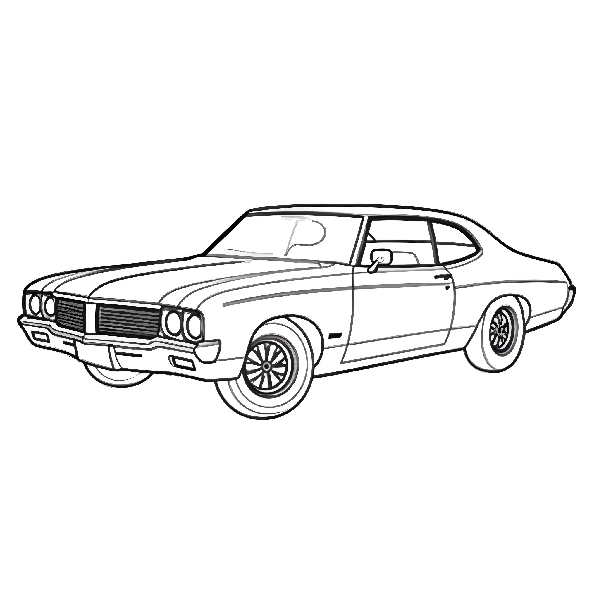 Buick muscle car in sketch form Coloring Page (free black-and-white line drawing printable PDF for all, from beginners to advanced learners, including children, teens, adults, and seniors)