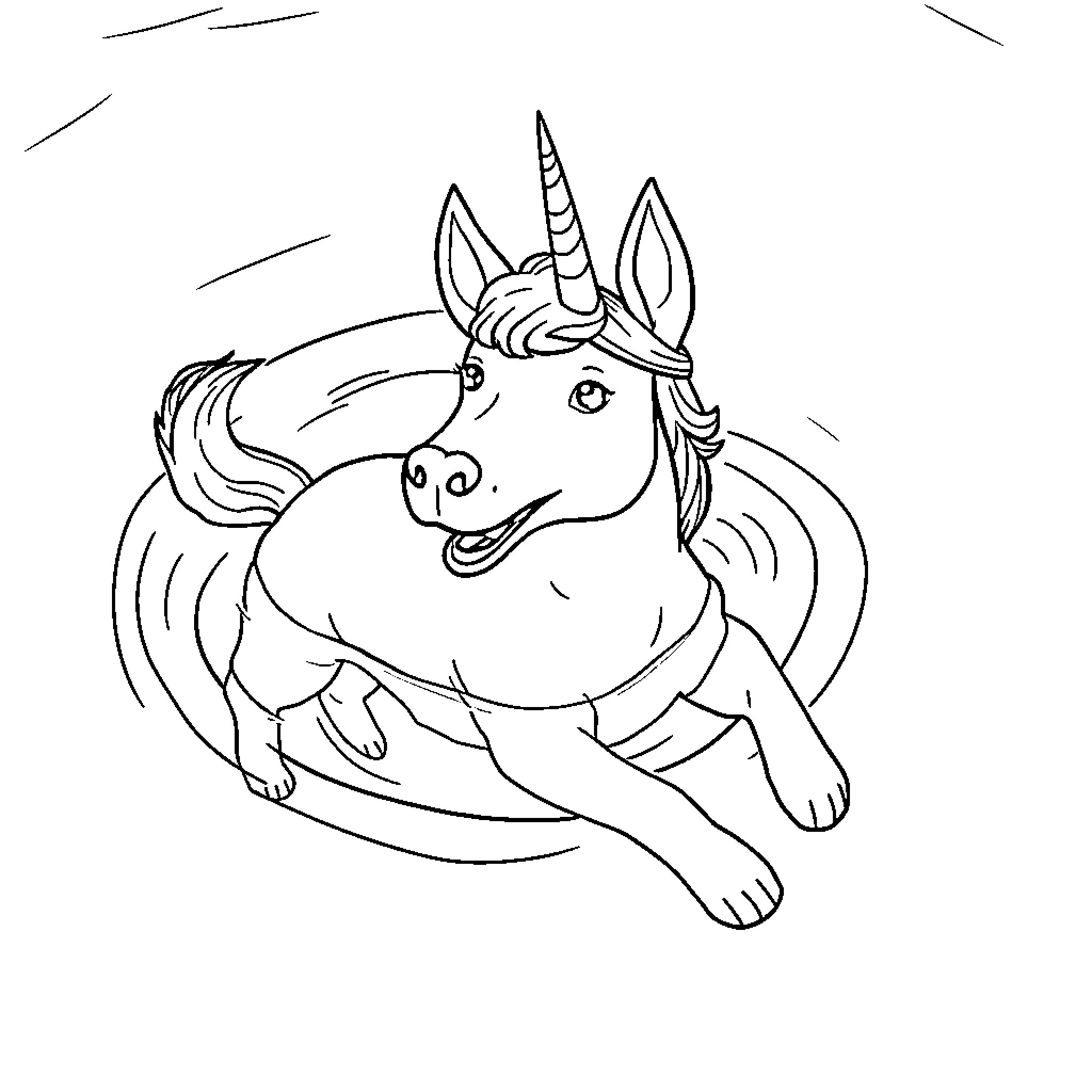 Dog unicorn playing in the clouds Coloring Page (free black-and-white line drawing printable PDF for all, from beginners to advanced learners, including children, teens, adults, and seniors)