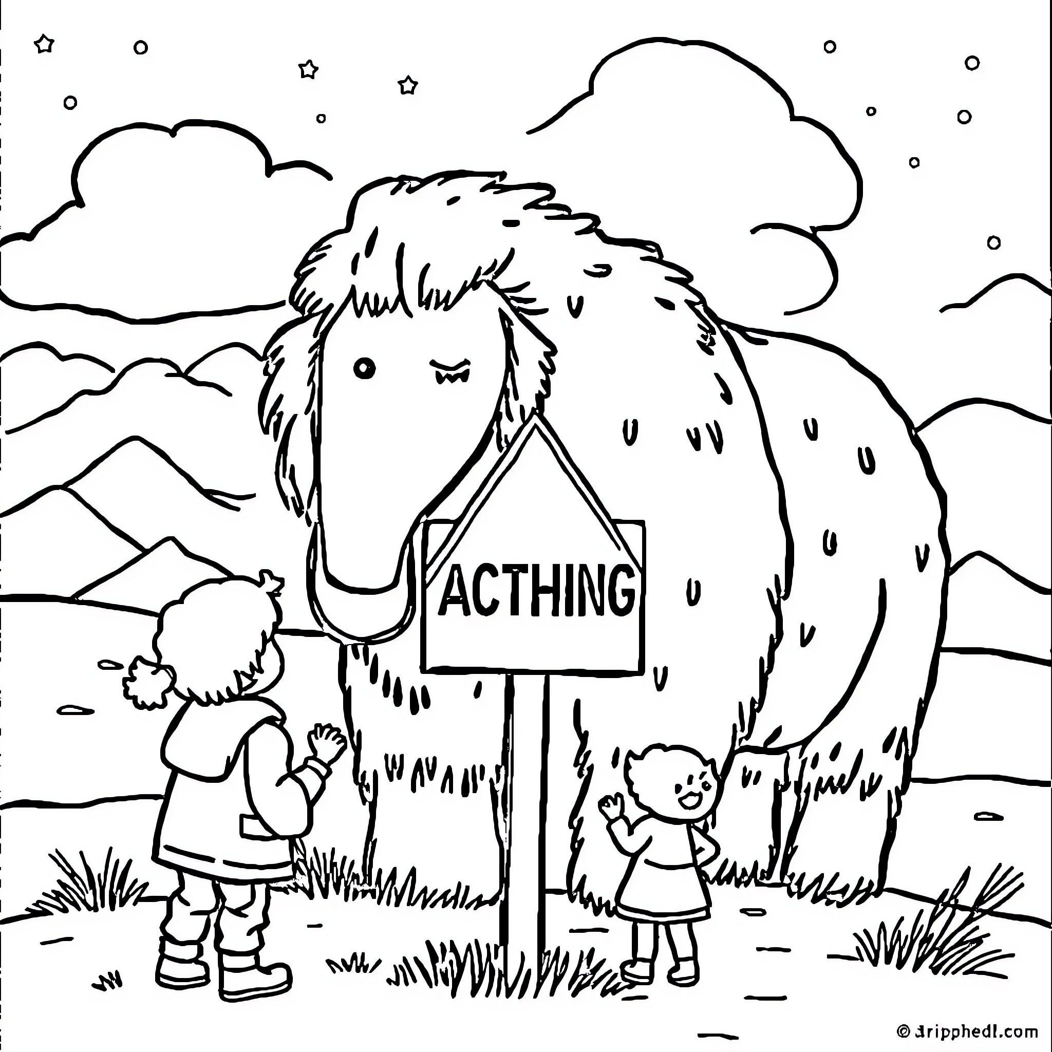 Ant travelers on a snowy mountain path Coloring Page (free black-and-white line drawing printable PDF for all, from beginners to advanced learners, including children, teens, adults, and seniors)