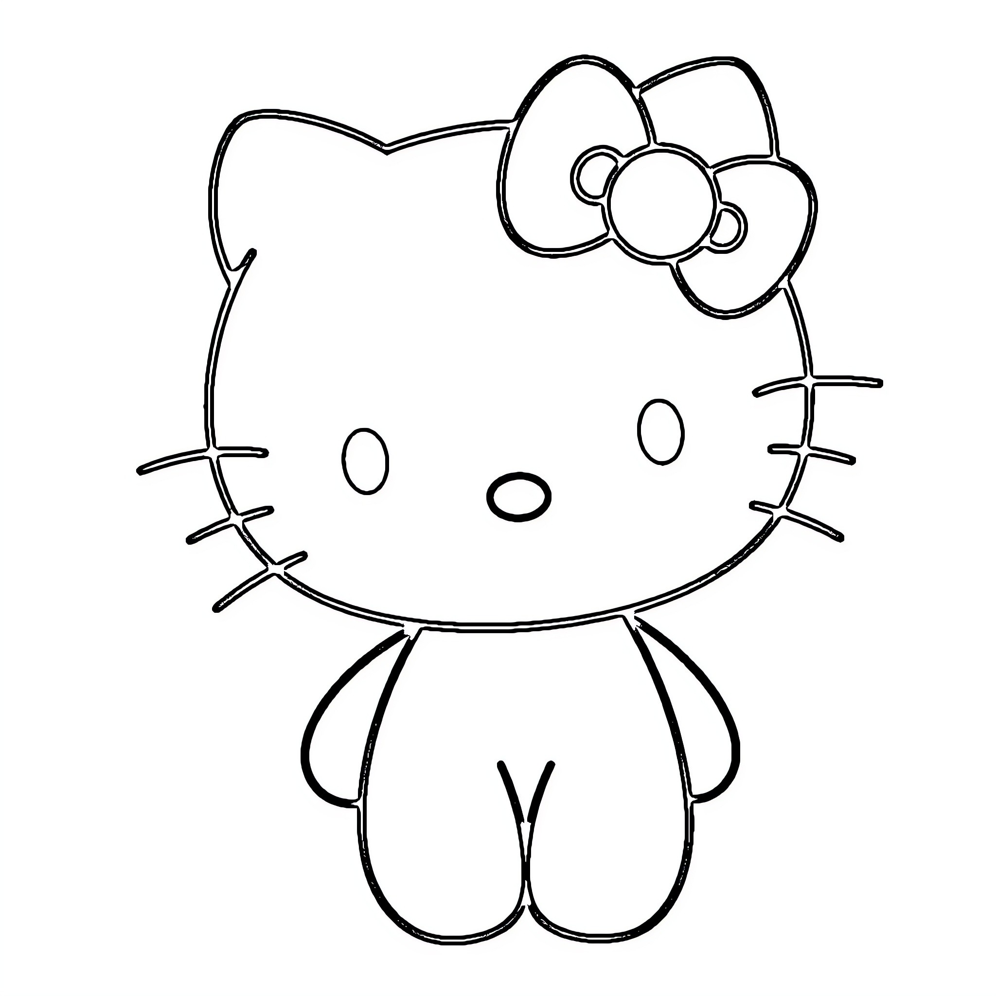 Hello Kitty sitting happily Coloring Page (free black-and-white line drawing printable PDF for all, from beginners to advanced learners, including children, teens, adults, and seniors)