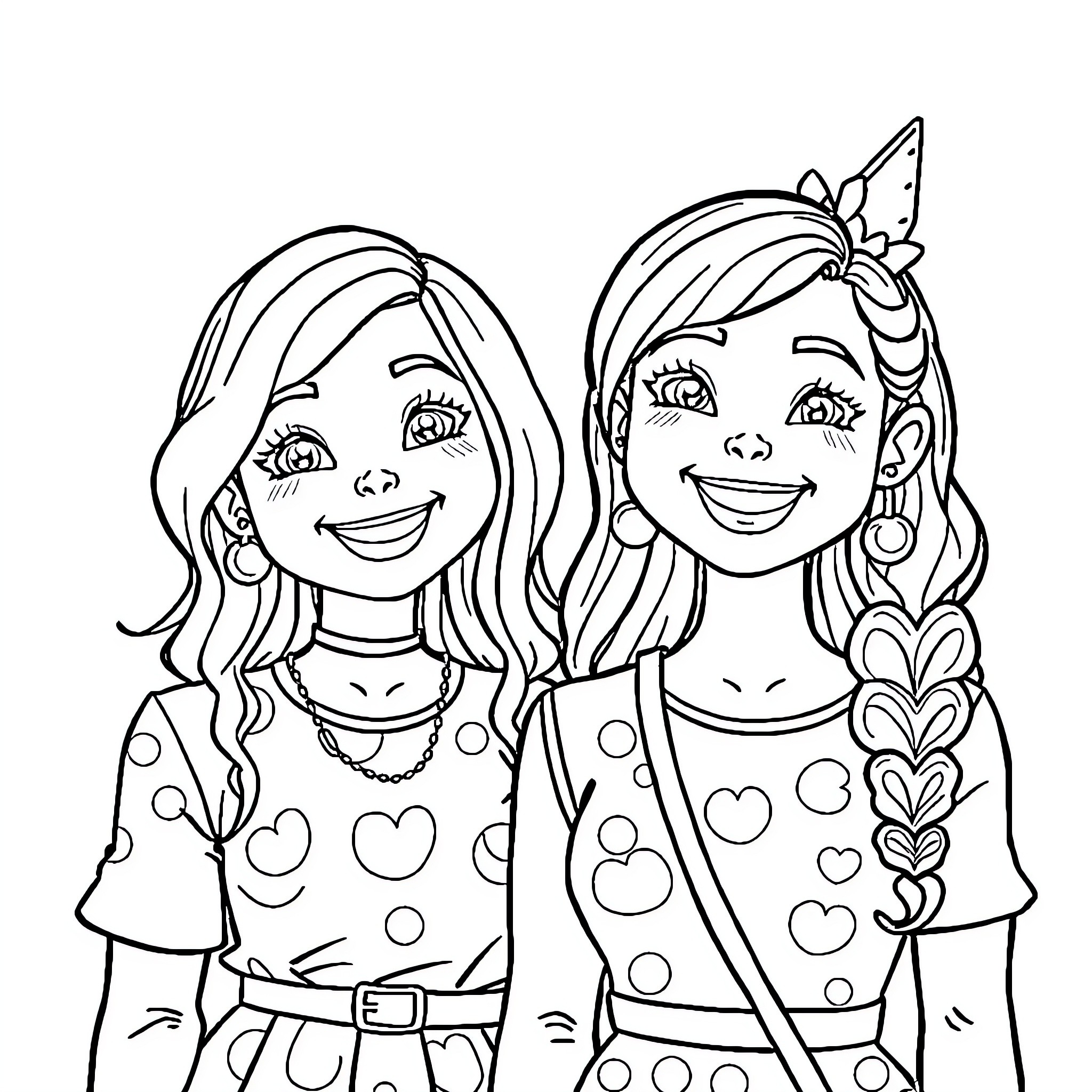 Derrin and Erinn's Playful Adventure Coloring Page (free black-and-white line drawing printable PDF for all, from beginners to advanced learners, including children, teens, adults, and seniors)