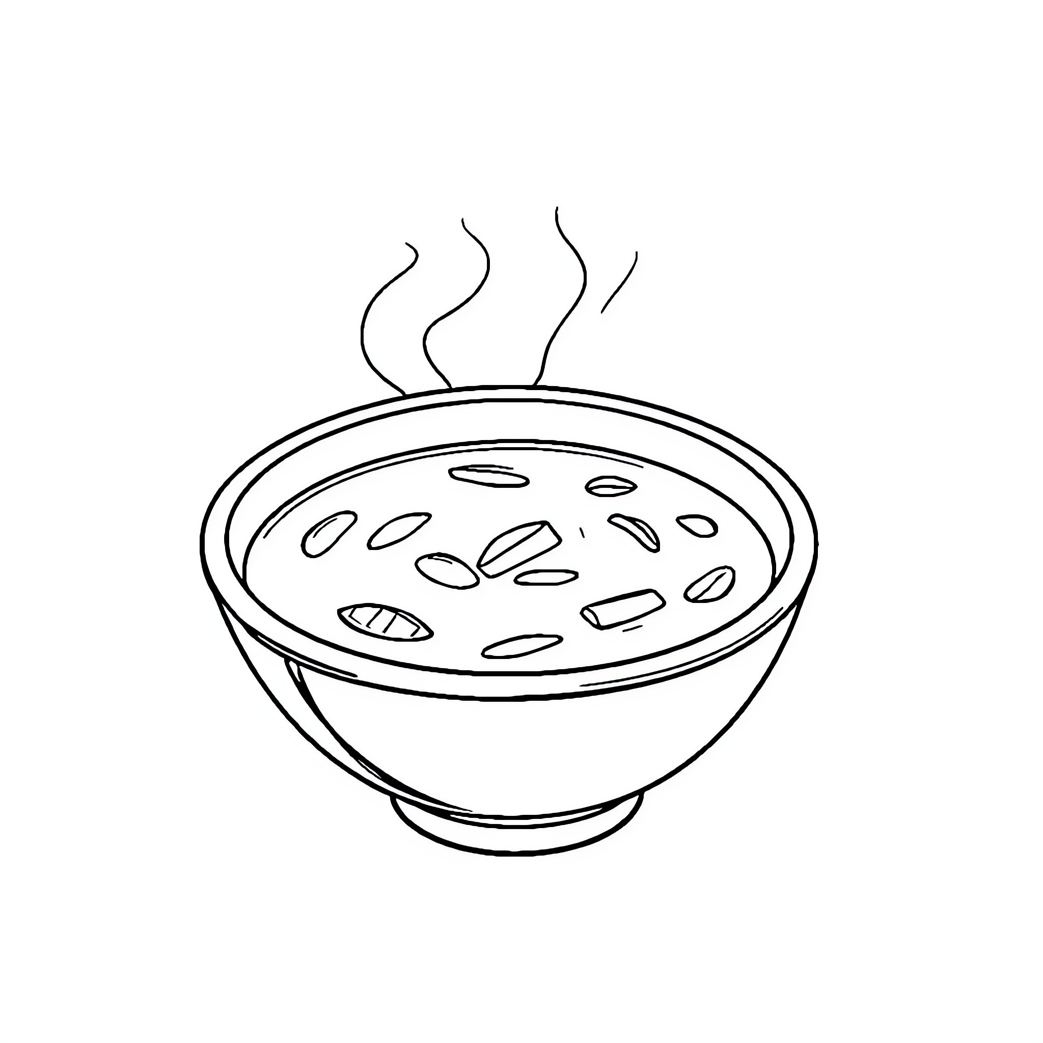 Sup Steaming Bowl of Soup Coloring Page (free black-and-white line drawing printable PDF for all, from beginners to advanced learners, including children, teens, adults, and seniors)