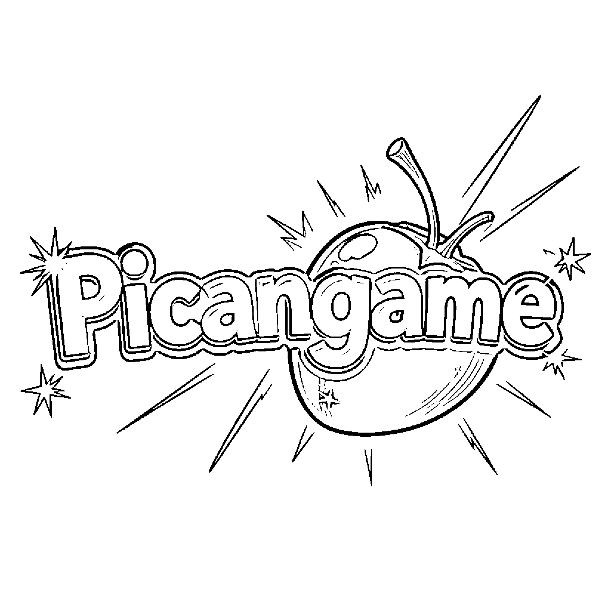 Picangame with fun and dynamic text Coloring Page (free black-and-white line drawing printable PDF for all, from beginners to advanced learners, including children, teens, adults, and seniors)