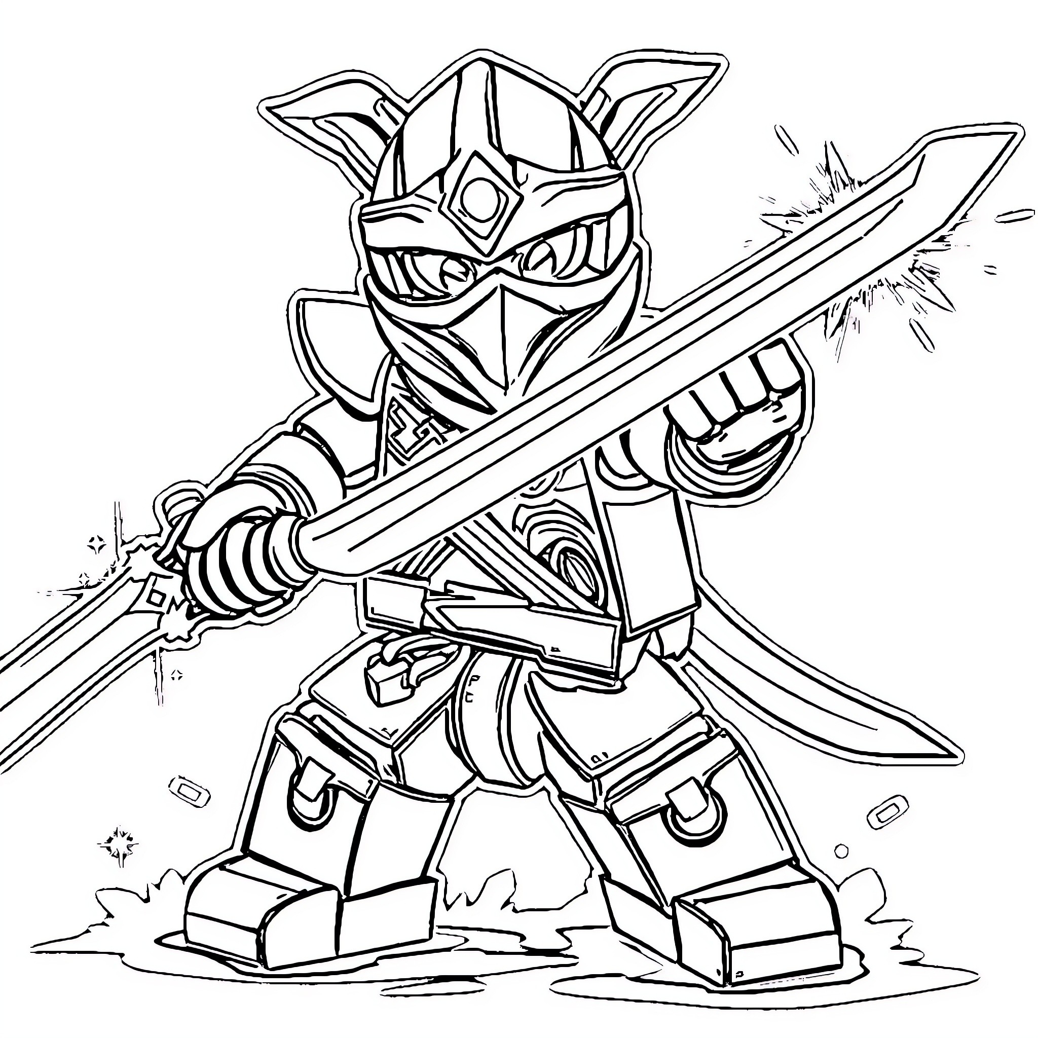 Robot warrior wielding a powerful sword Coloring Page (free black-and-white line drawing printable PDF for all, from beginners to advanced learners, including children, teens, adults, and seniors)