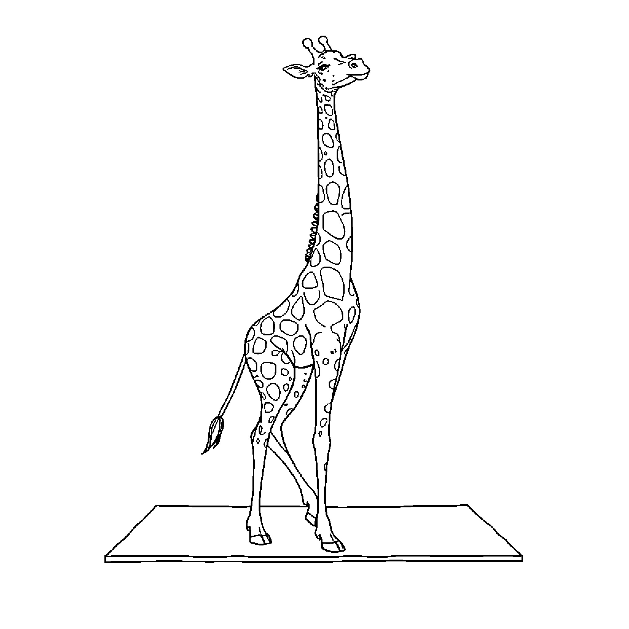 Giraffe standing tall and alert Coloring Page (free black-and-white line drawing printable PDF for all, from beginners to advanced learners, including children, teens, adults, and seniors)