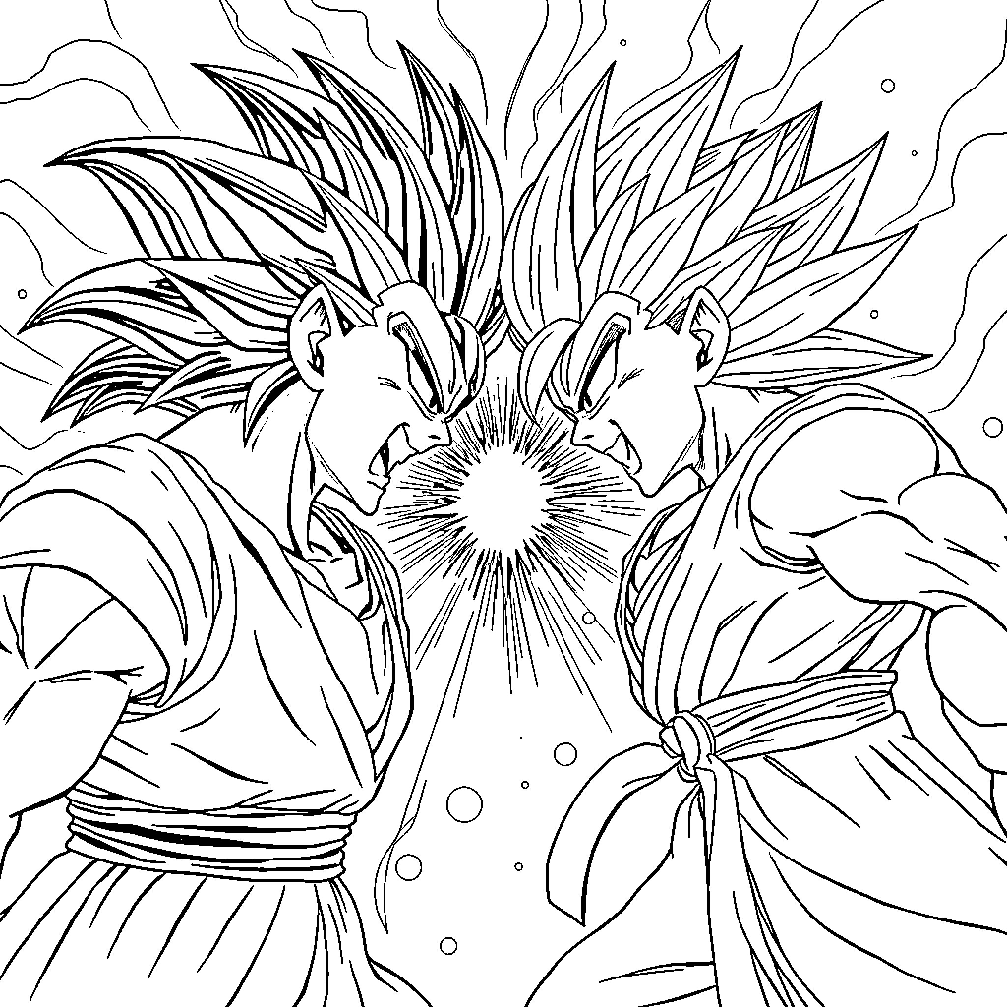Vegito's Powerful Fusion Unleashed Coloring Page (free black-and-white line drawing printable PDF for all, from beginners to advanced learners, including children, teens, adults, and seniors)