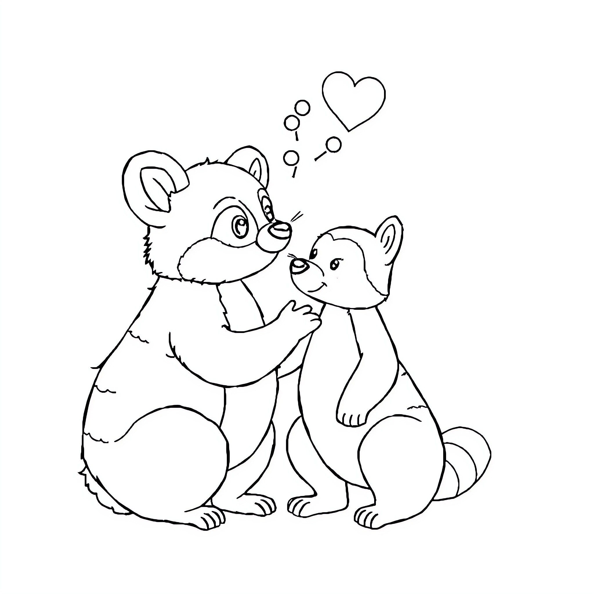 Doudou's Playful Romance with a Companion Coloring Page (free black-and-white line drawing printable PDF for all, from beginners to advanced learners, including children, teens, adults, and seniors)