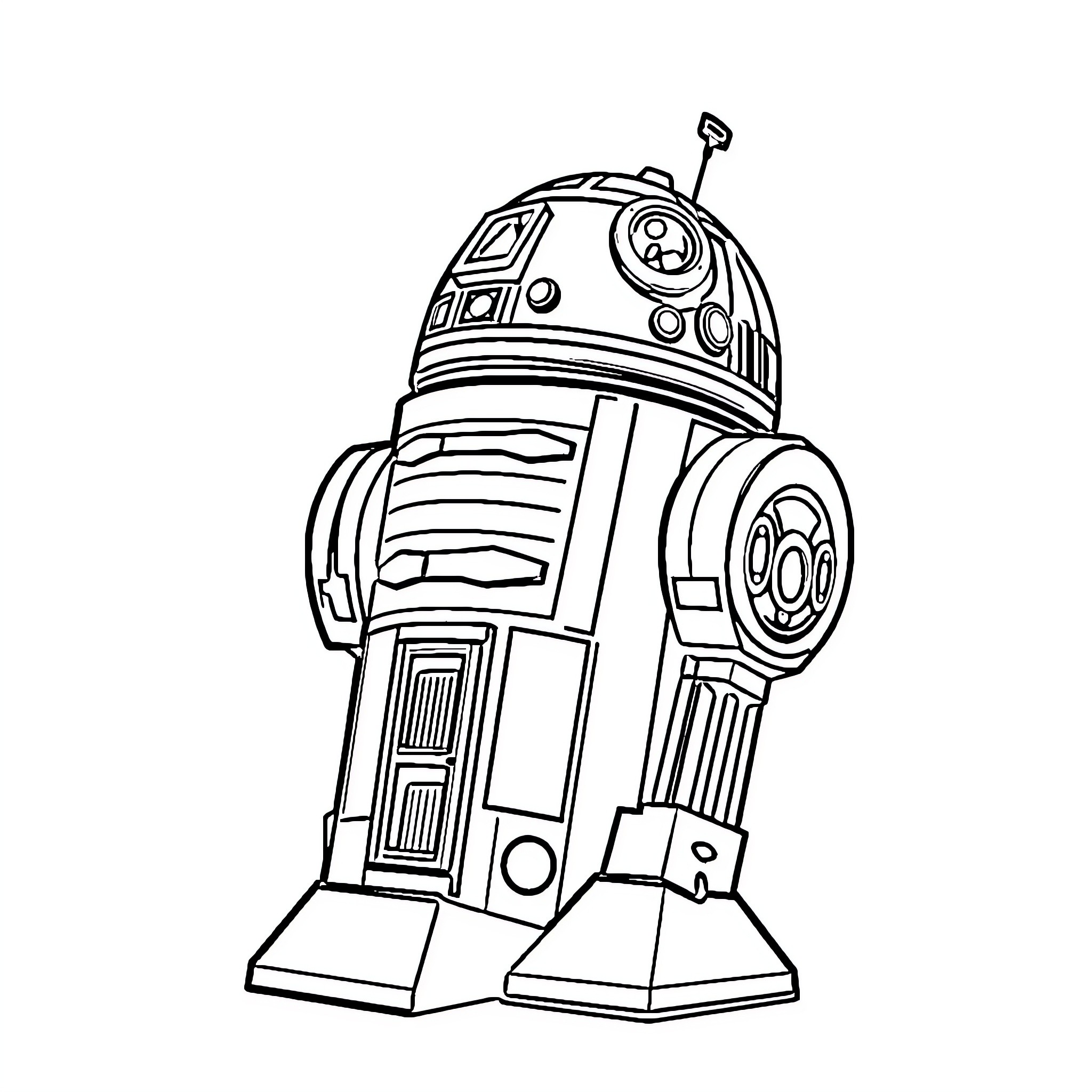 Astromech droid on a mission Coloring Page (free black-and-white line drawing printable PDF for all, from beginners to advanced learners, including children, teens, adults, and seniors)