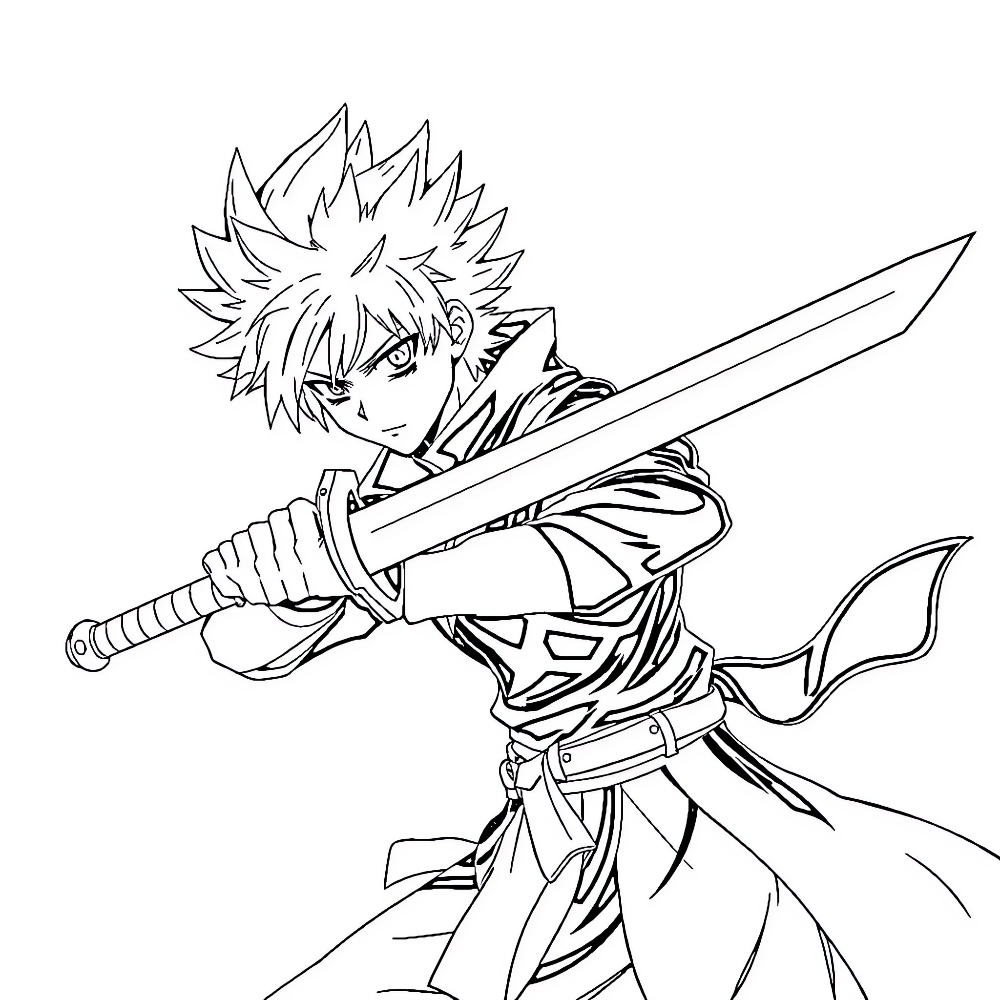 Asta wielding a sword with determination Coloring Page (free black-and-white line drawing printable PDF for all, from beginners to advanced learners, including children, teens, adults, and seniors)