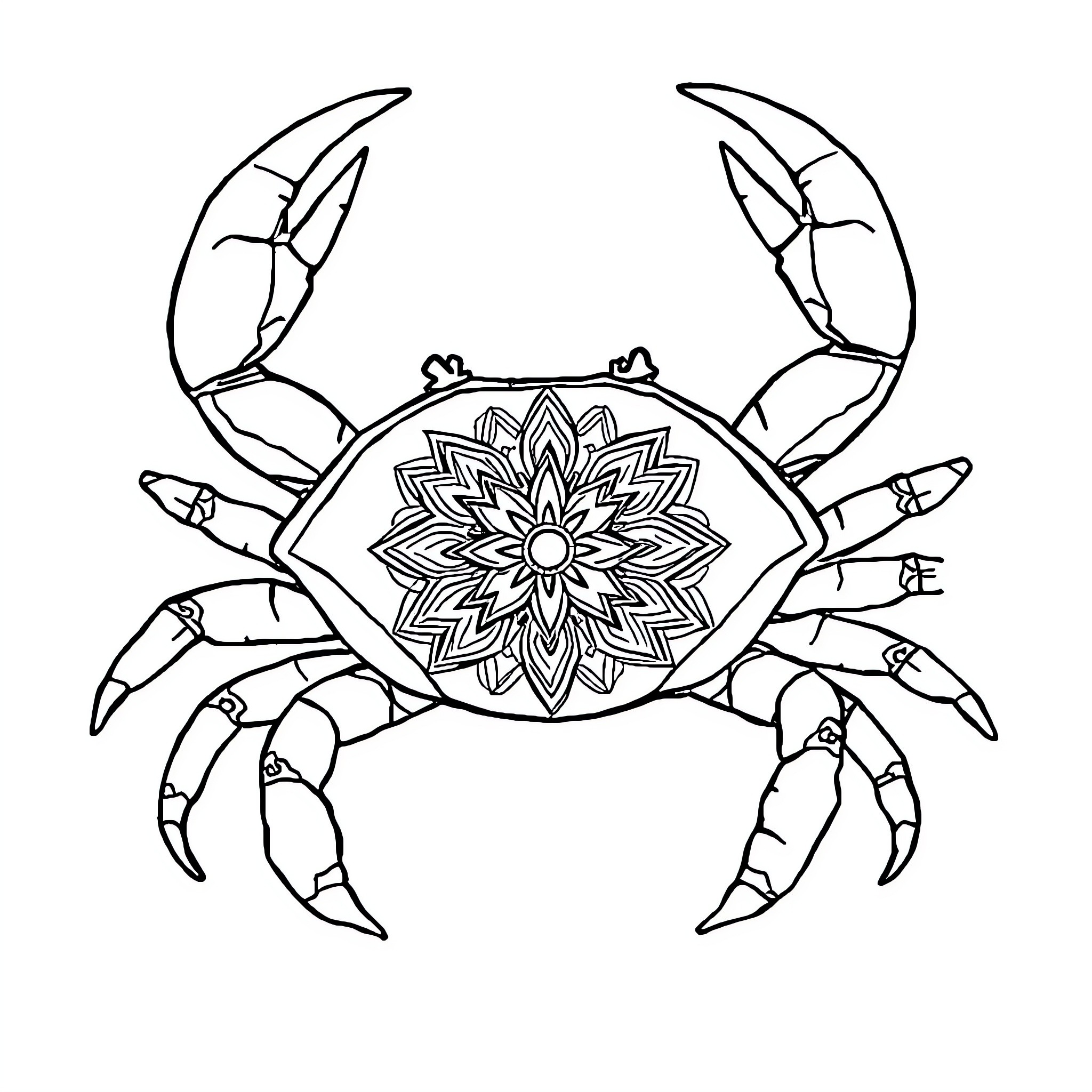 Crab with intricate mandala pattern Coloring Page (free black-and-white line drawing printable PDF for all, from beginners to advanced learners, including children, teens, adults, and seniors)