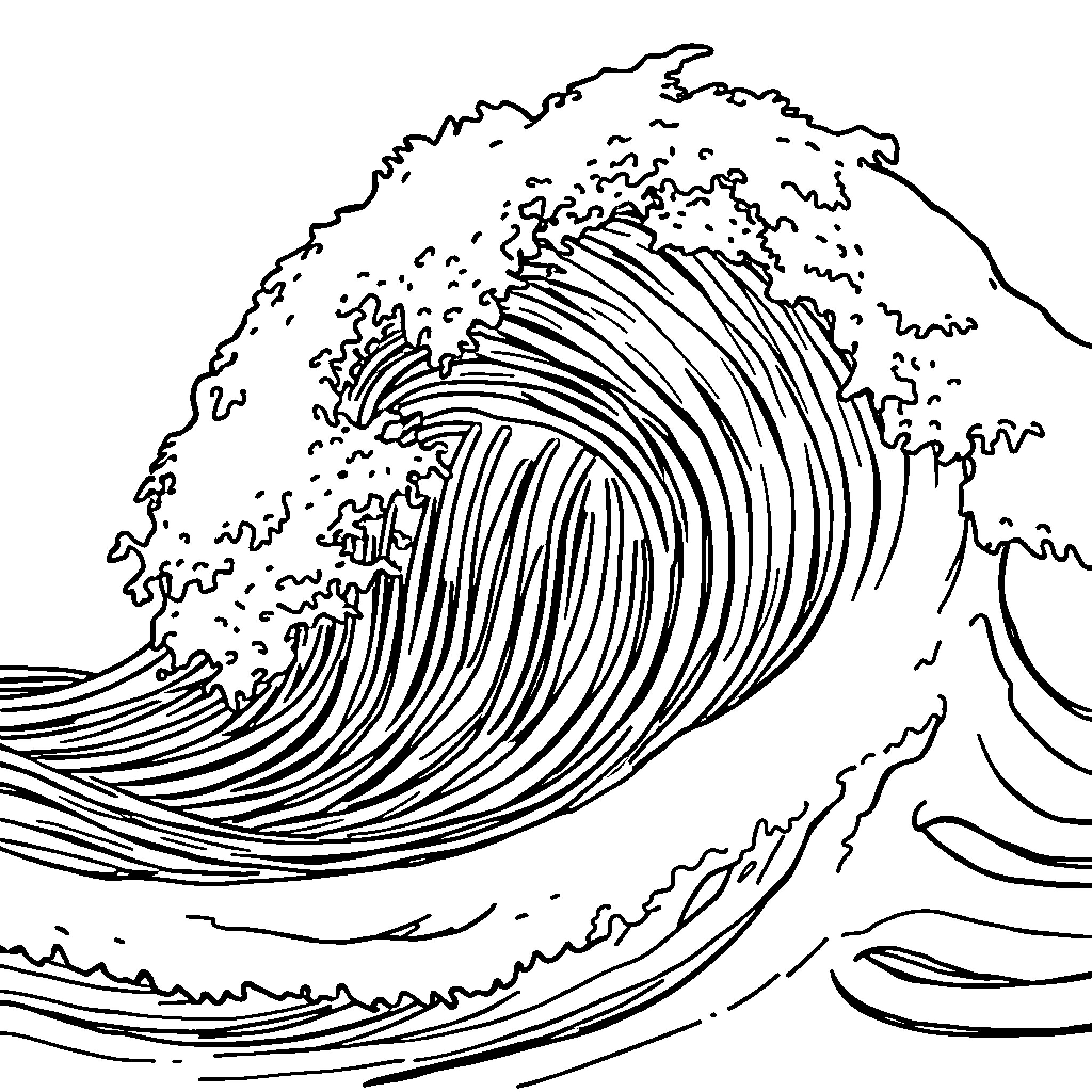 Wave of powerful motion and energy Coloring Page (free black-and-white line drawing printable PDF for all, from beginners to advanced learners, including children, teens, adults, and seniors)