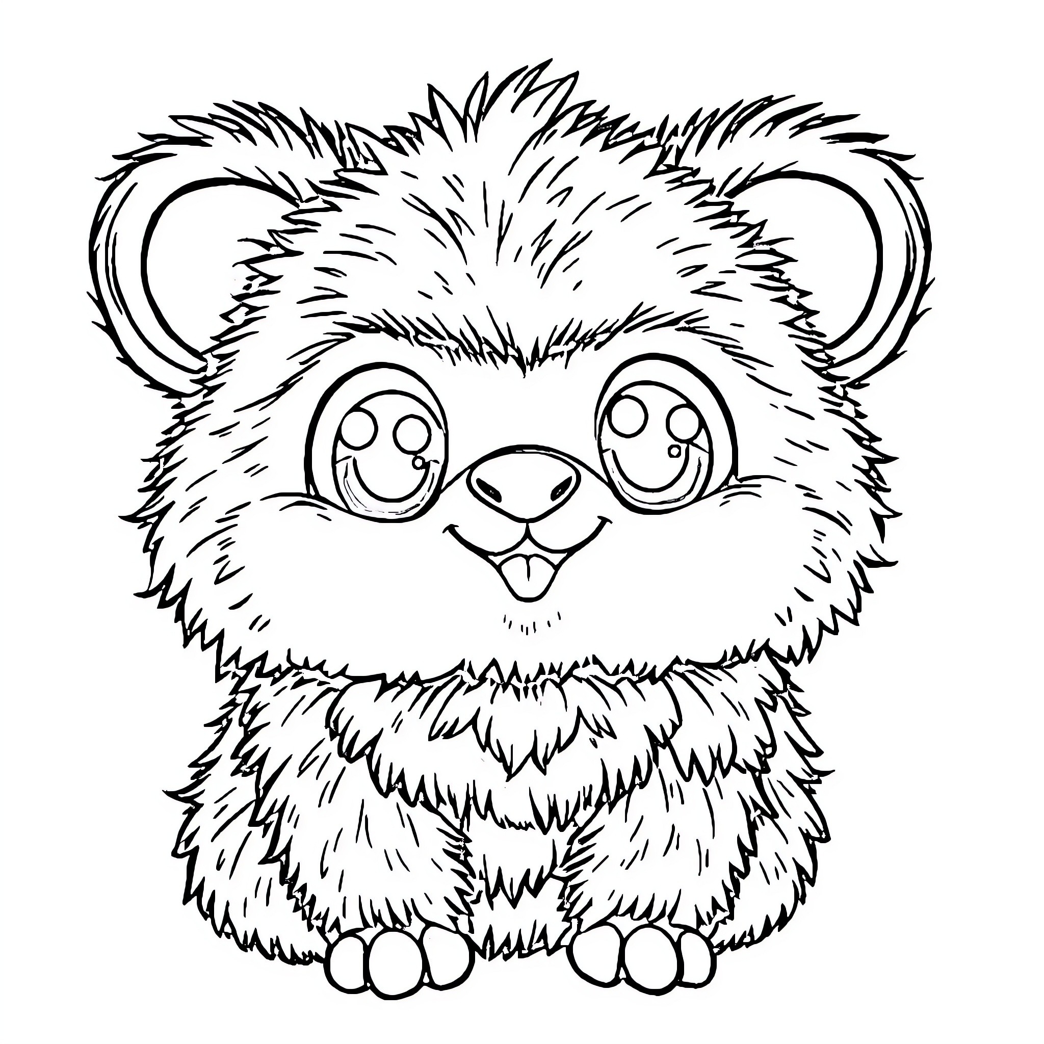 Labubu the Fuzzy Critter Smiling Happily Coloring Page (free black-and-white line drawing printable PDF for all, from beginners to advanced learners, including children, teens, adults, and seniors)