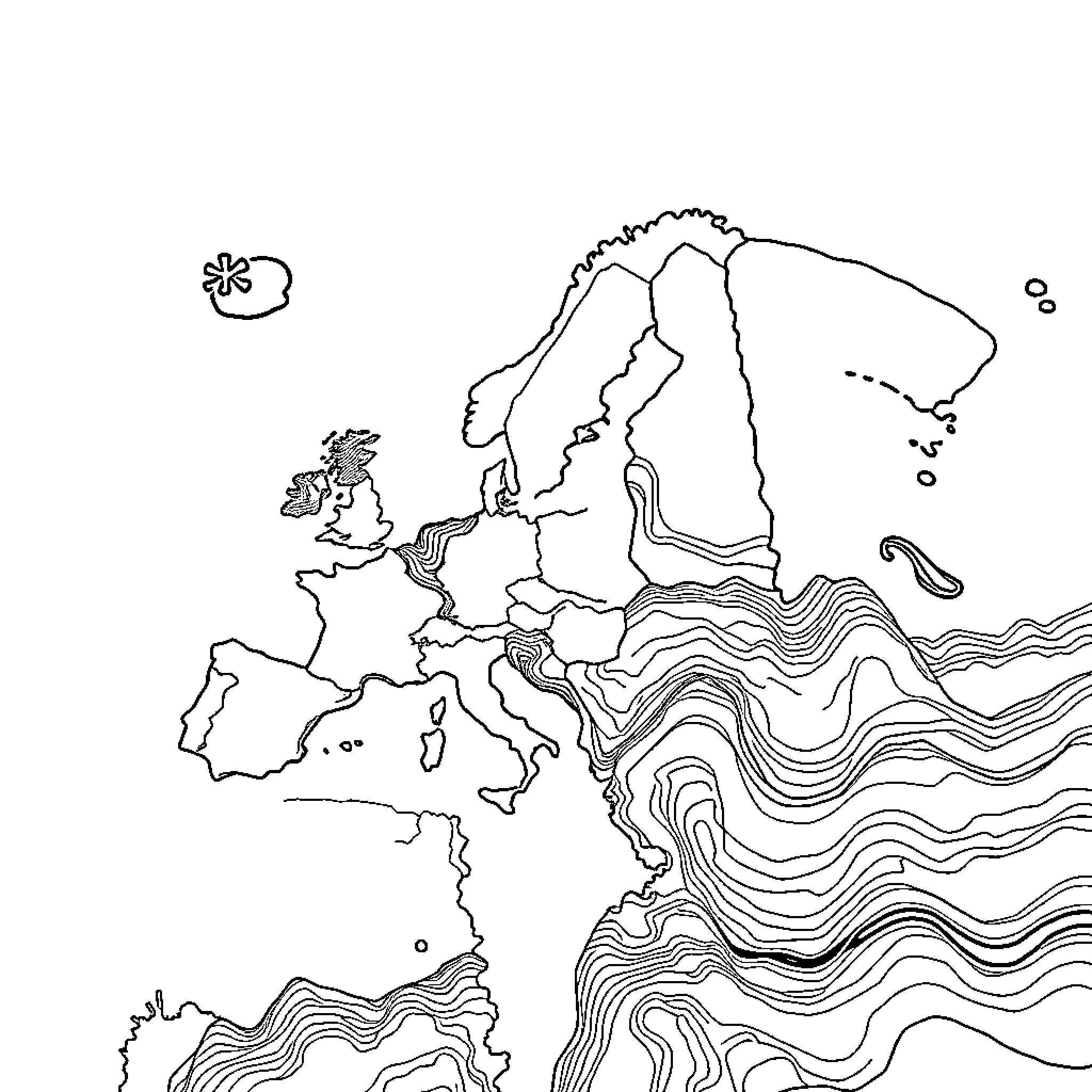 Art of abstract terrain and landform shapes Coloring Page (free black-and-white line drawing printable PDF for all, from beginners to advanced learners, including children, teens, adults, and seniors)