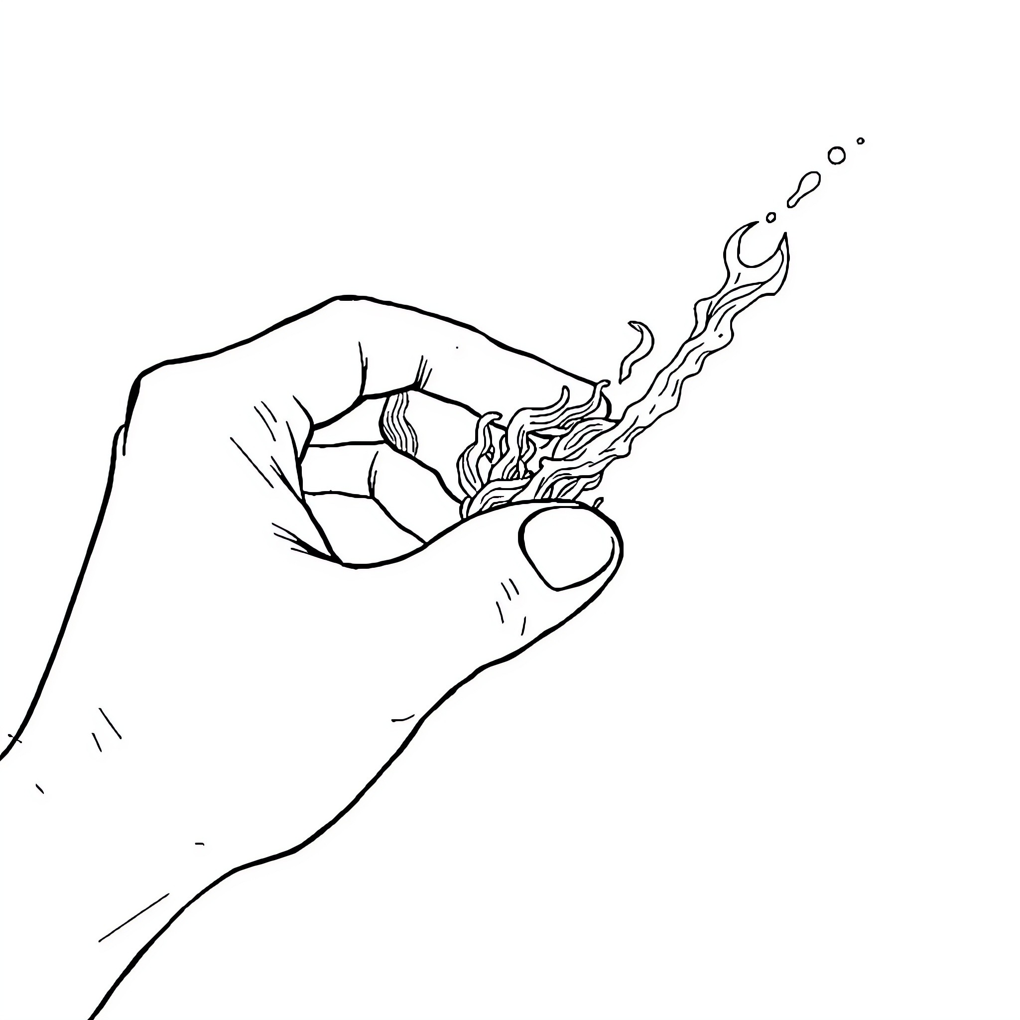 Parse Hand Holding Burning Match Coloring Page (free black-and-white line drawing printable PDF for all, from beginners to advanced learners, including children, teens, adults, and seniors)