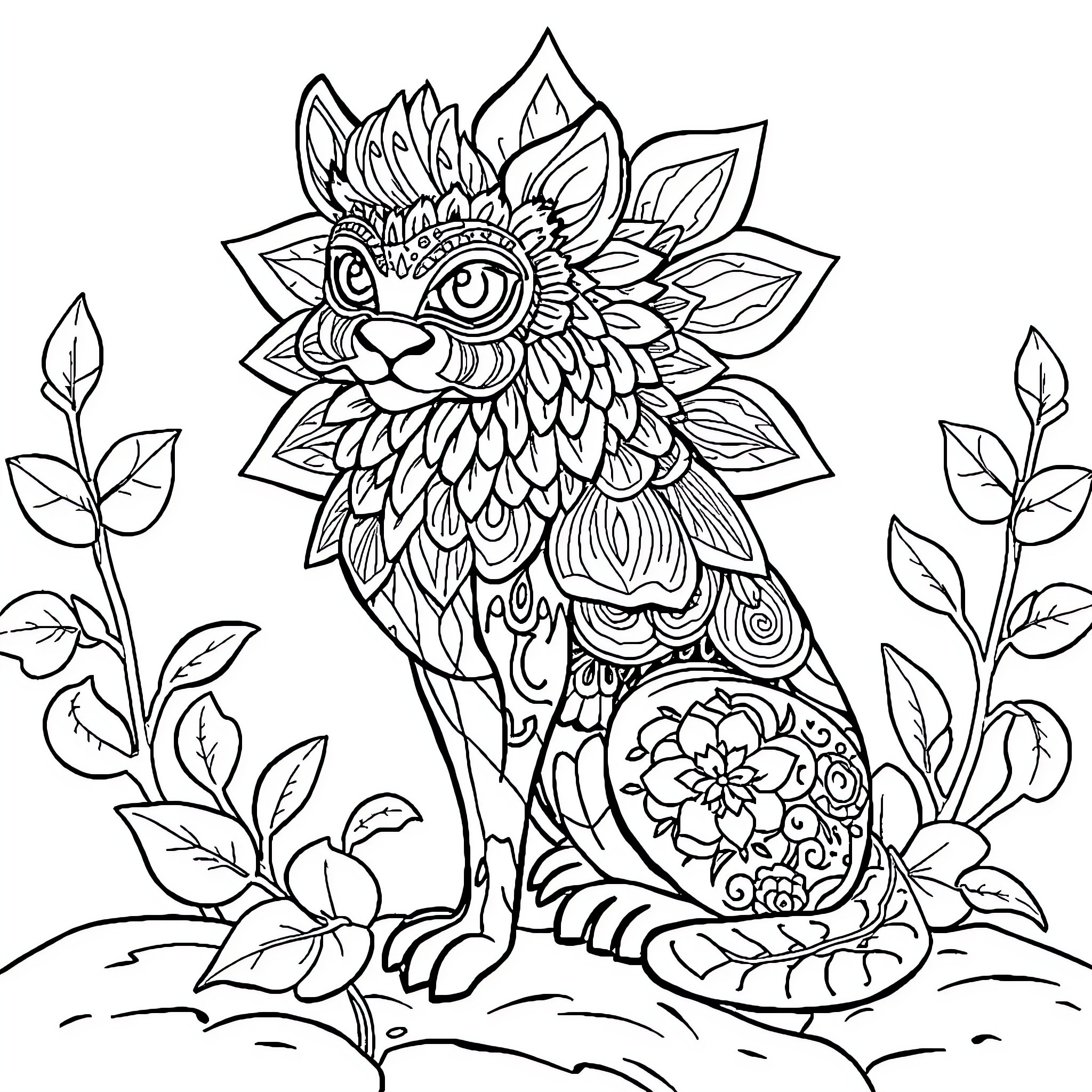 Animal decorative owl with floral patterns Coloring Page (free black-and-white line drawing printable PDF for all, from beginners to advanced learners, including children, teens, adults, and seniors)