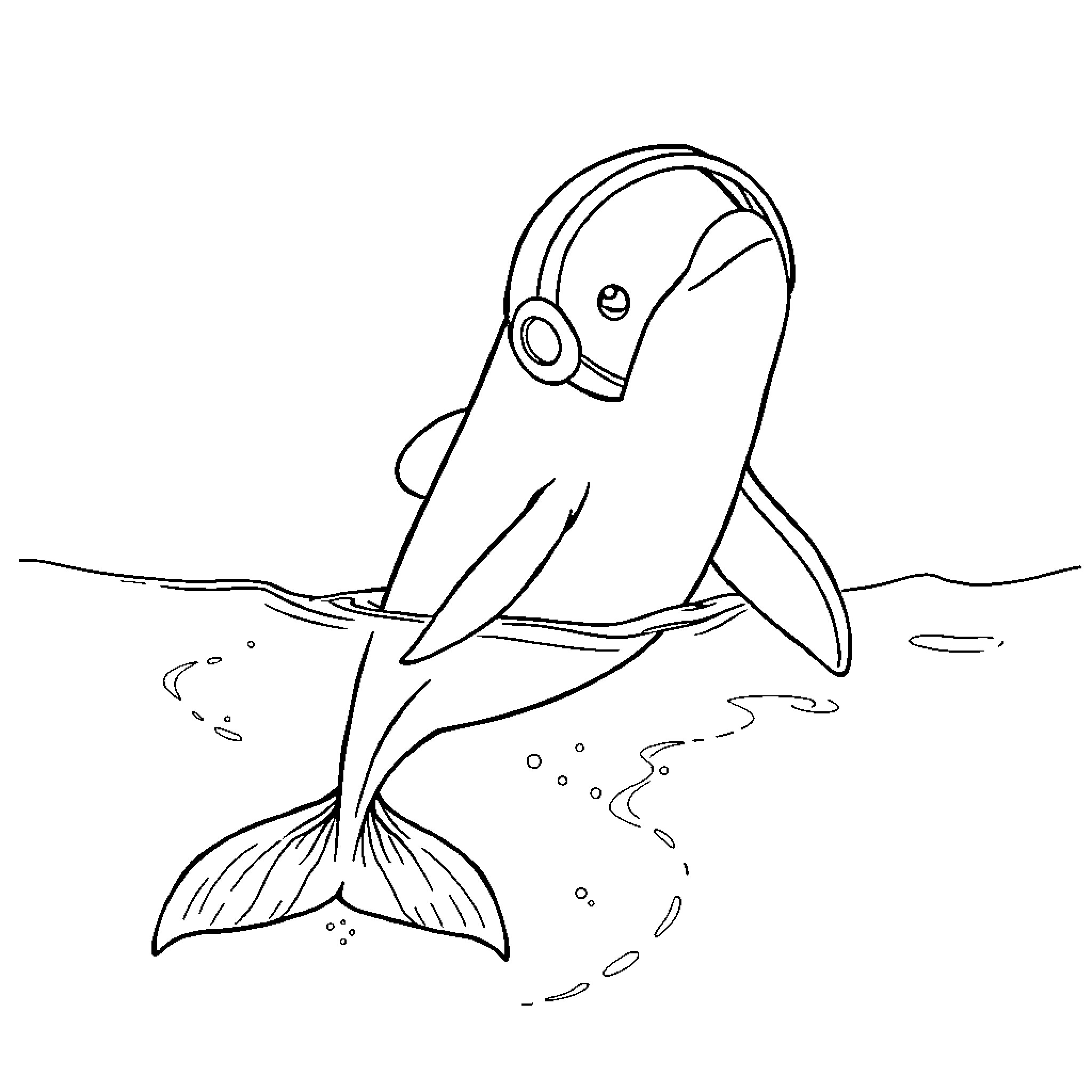 Dolphin swimming gracefully in the ocean Coloring Page (free black-and-white line drawing printable PDF for all, from beginners to advanced learners, including children, teens, adults, and seniors)