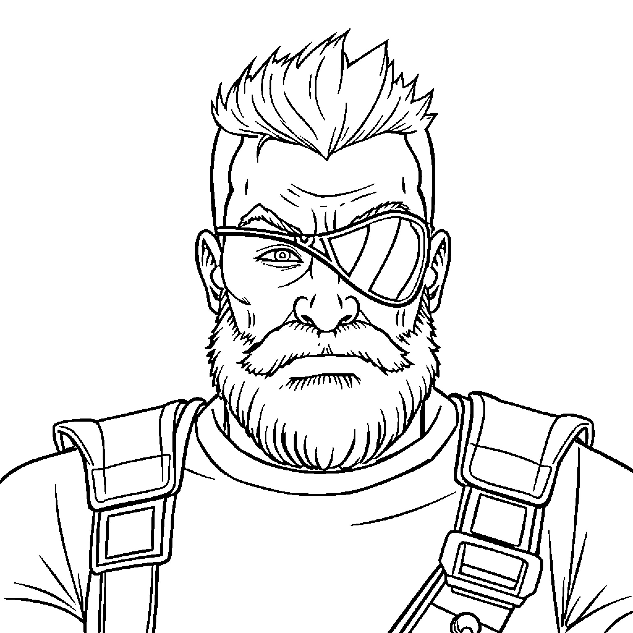 Mr T in Tough Guy Pose with Facial Hair Coloring Page (free black-and-white line drawing printable PDF for all, from beginners to advanced learners, including children, teens, adults, and seniors)