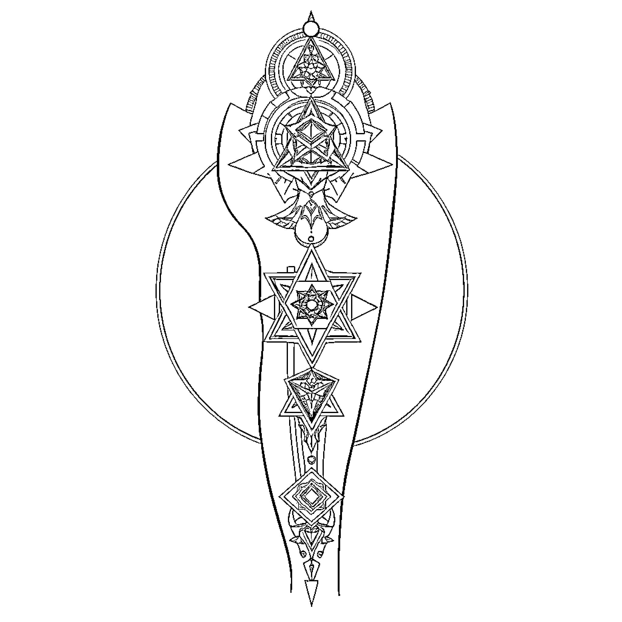 Geometric Symbol of Mystical Designs Coloring Page (free black-and-white line drawing printable PDF for all, from beginners to advanced learners, including children, teens, adults, and seniors)