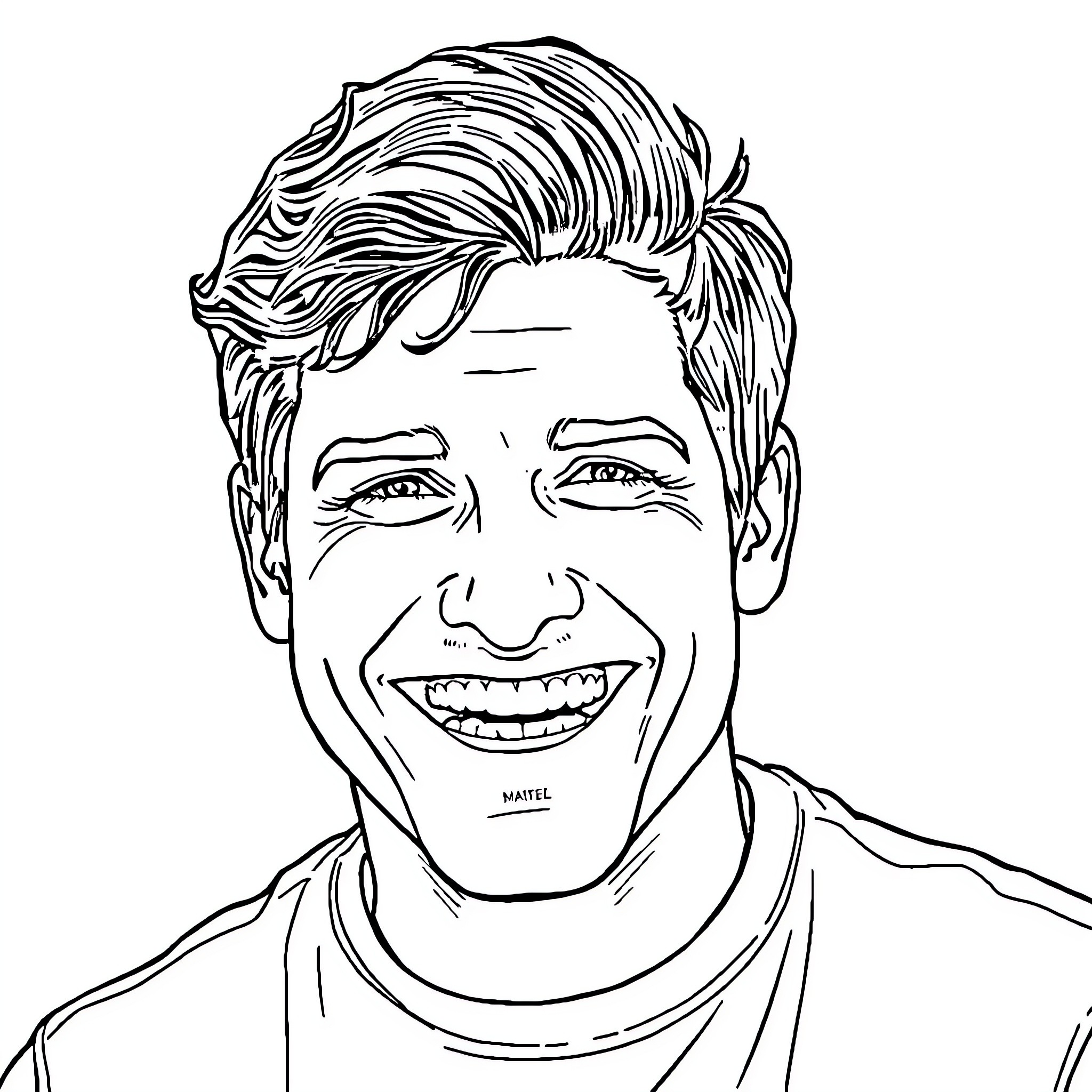 Pedro Pascal's Delightful Smile and Expressive Portrait Coloring Page (free black-and-white line drawing printable PDF for all, from beginners to advanced learners, including children, teens, adults, and seniors)