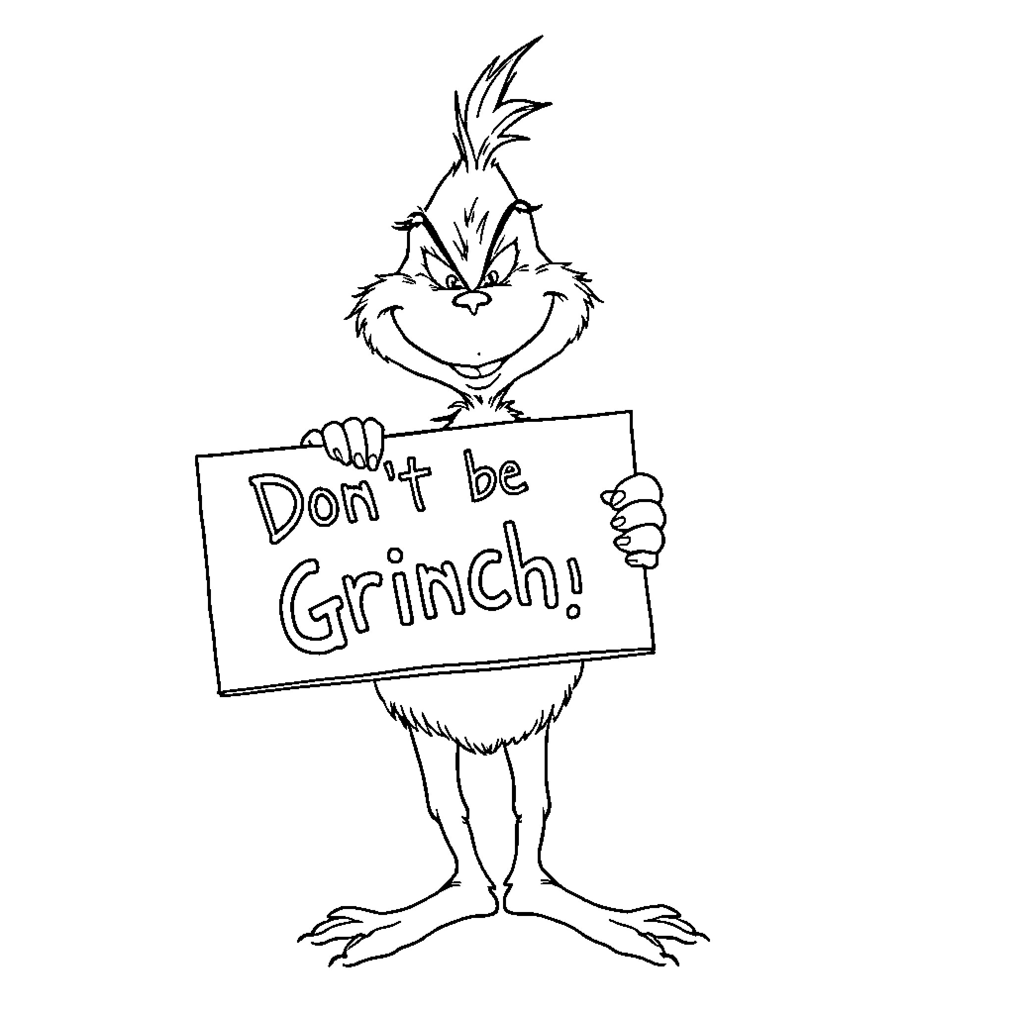 Grinch warning not to be grinchy Coloring Page (free black-and-white line drawing printable PDF for all, from beginners to advanced learners, including children, teens, adults, and seniors)