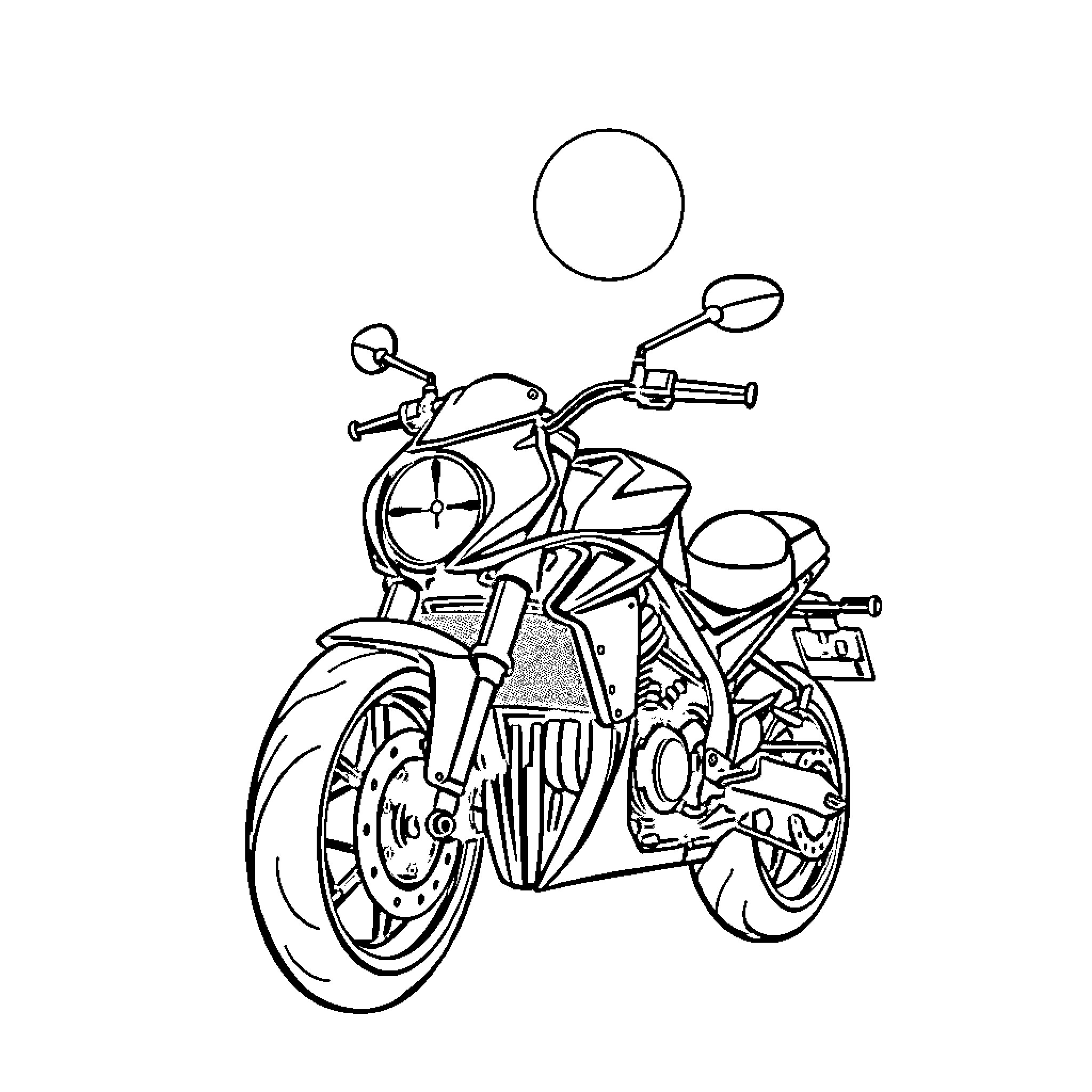 Motorbike with dynamic form and details Coloring Page (free black-and-white line drawing printable PDF for all, from beginners to advanced learners, including children, teens, adults, and seniors)