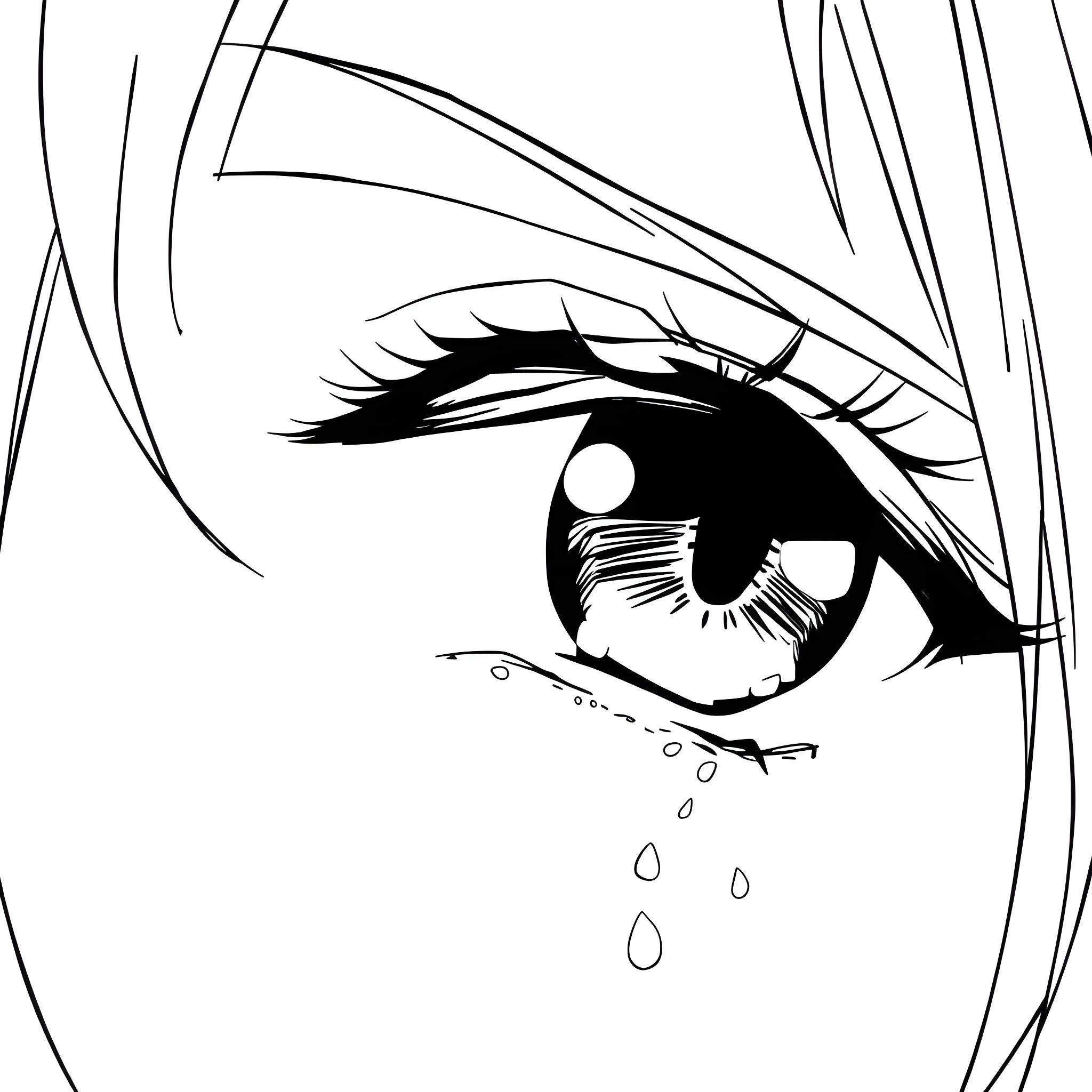 Anime Girl's Expressive Eye Coloring Page (free black-and-white line drawing printable PDF for all, from beginners to advanced learners, including children, teens, adults, and seniors)