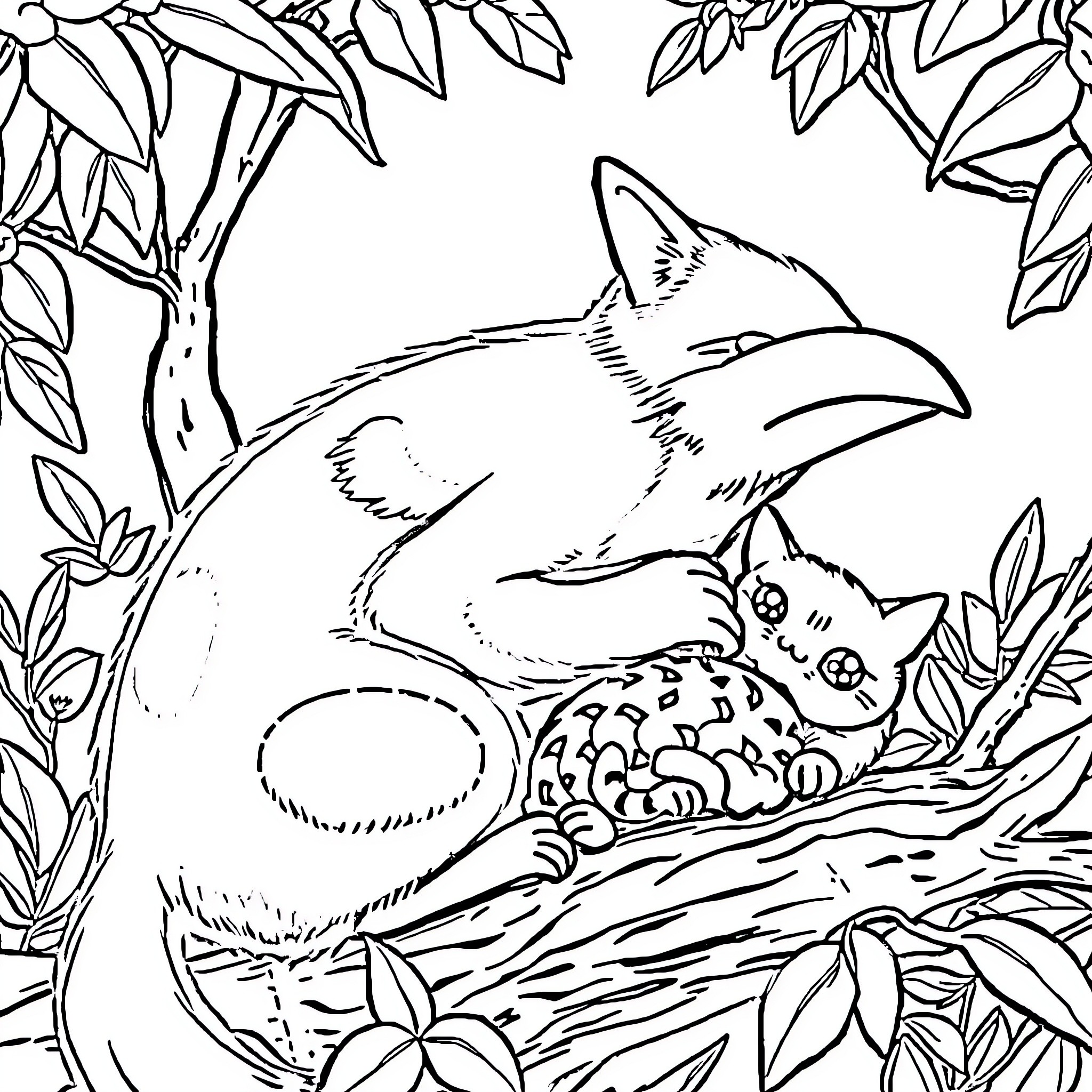Rabbit sleeping peacefully in the forest Coloring Page (free black-and-white line drawing printable PDF for all, from beginners to advanced learners, including children, teens, adults, and seniors)