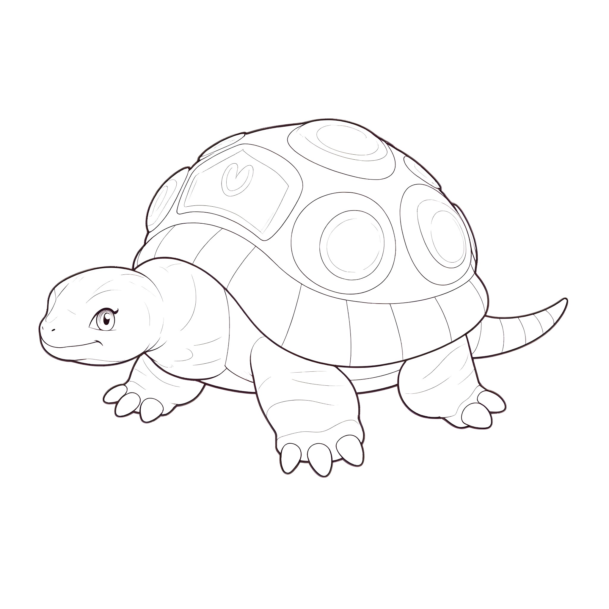 Blastoise turtle-like creature in outline Coloring Page (free black-and-white line drawing printable PDF for all, from beginners to advanced learners, including children, teens, adults, and seniors)