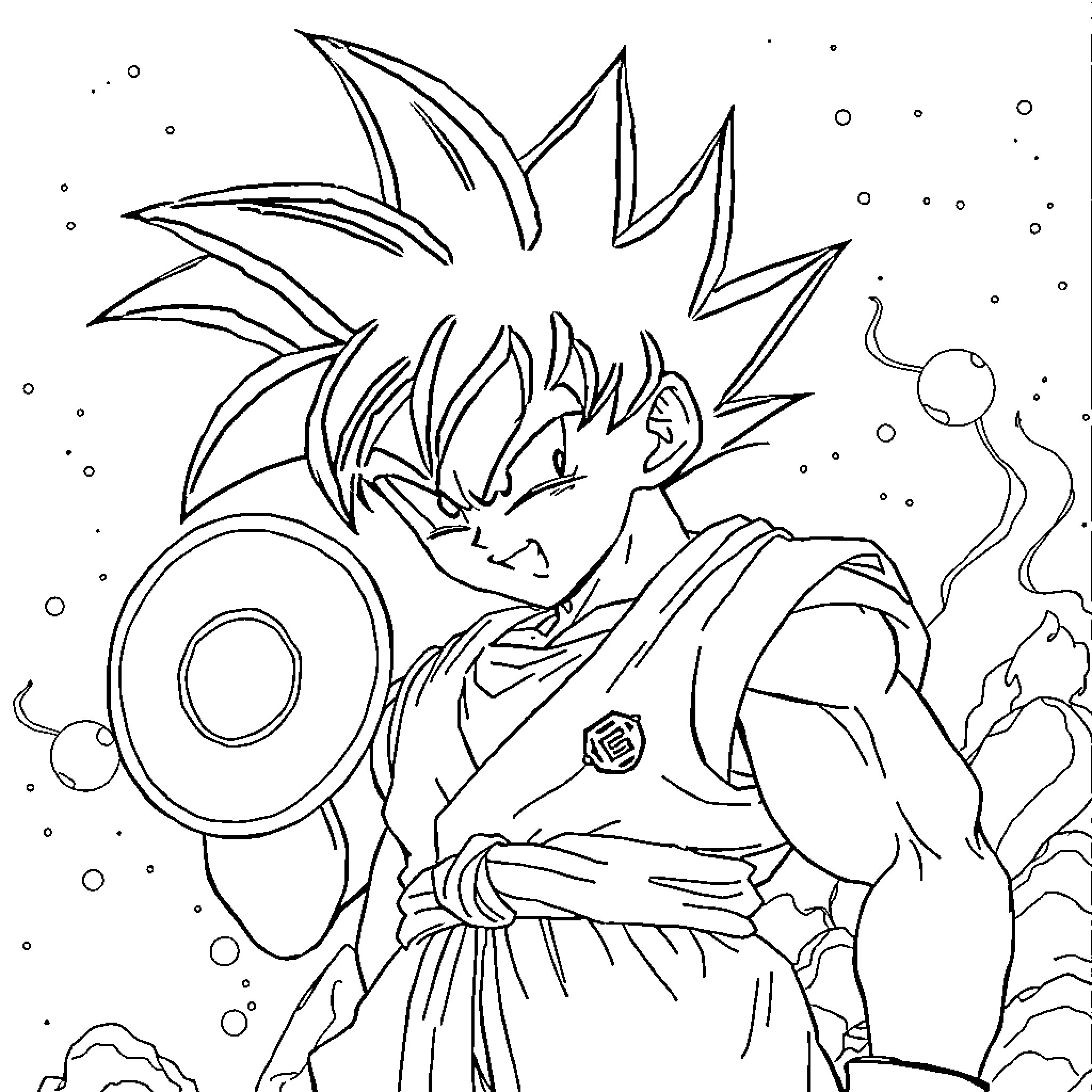 Krilin unleashing his fighting spirit Coloring Page (free black-and-white line drawing printable PDF for all, from beginners to advanced learners, including children, teens, adults, and seniors)