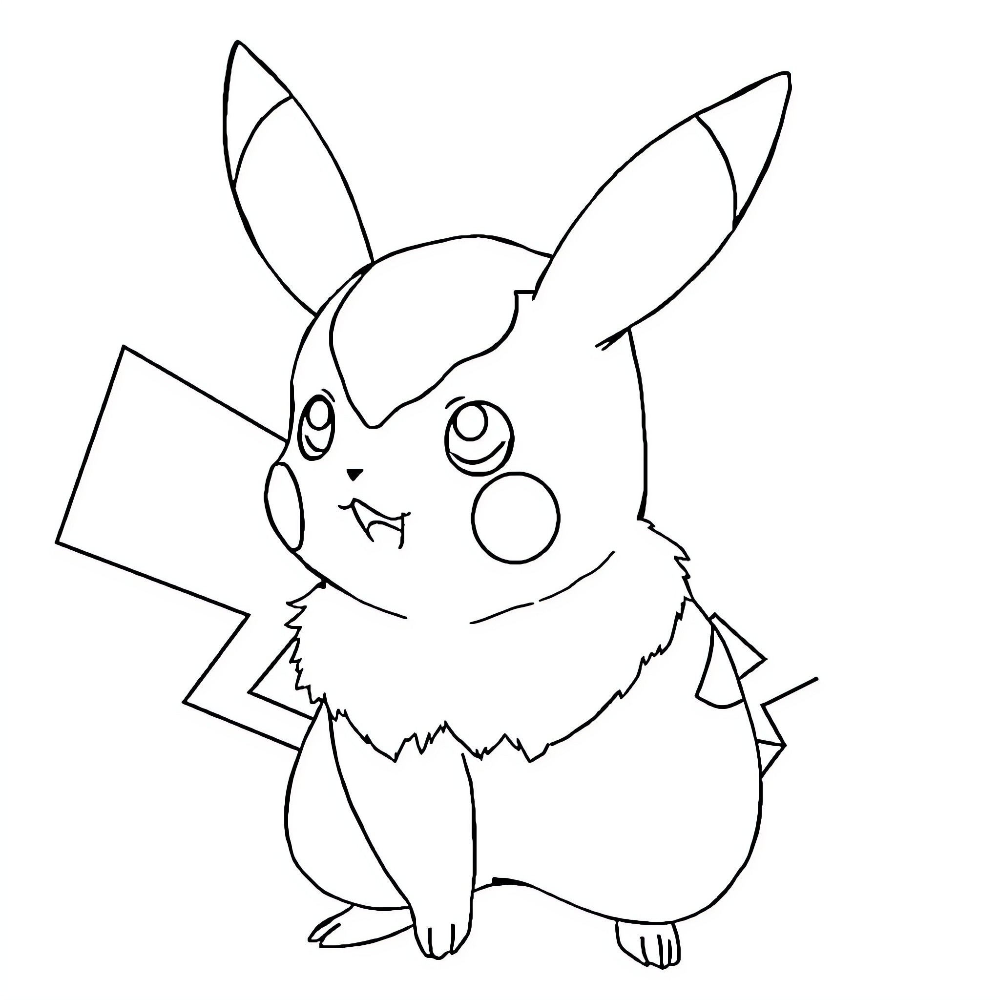 Pikachu making a silly expression Coloring Page (free black-and-white line drawing printable PDF for all, from beginners to advanced learners, including children, teens, adults, and seniors)