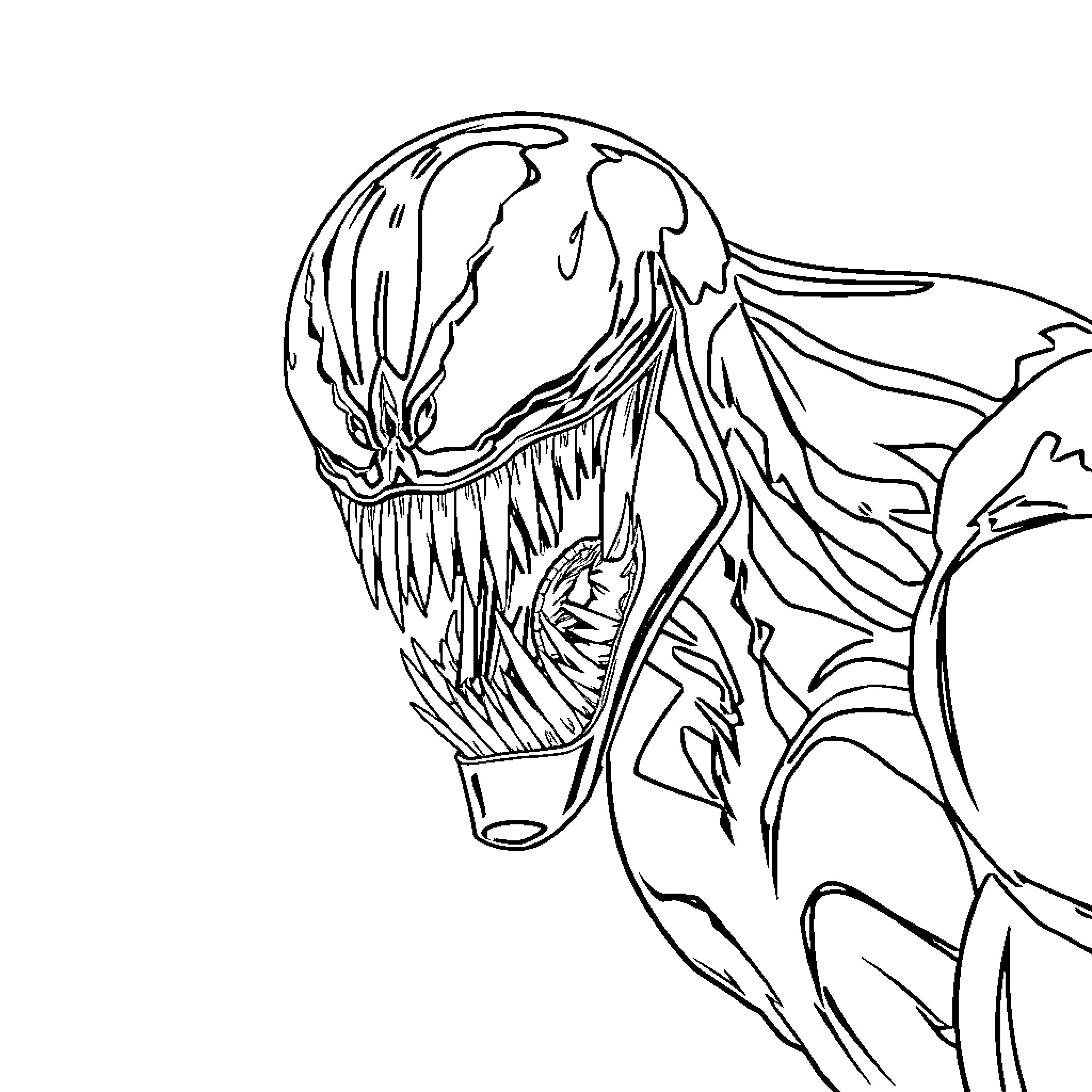 Venom's Menacing Presence Unleashed Coloring Page (free black-and-white line drawing printable PDF for all, from beginners to advanced learners, including children, teens, adults, and seniors)