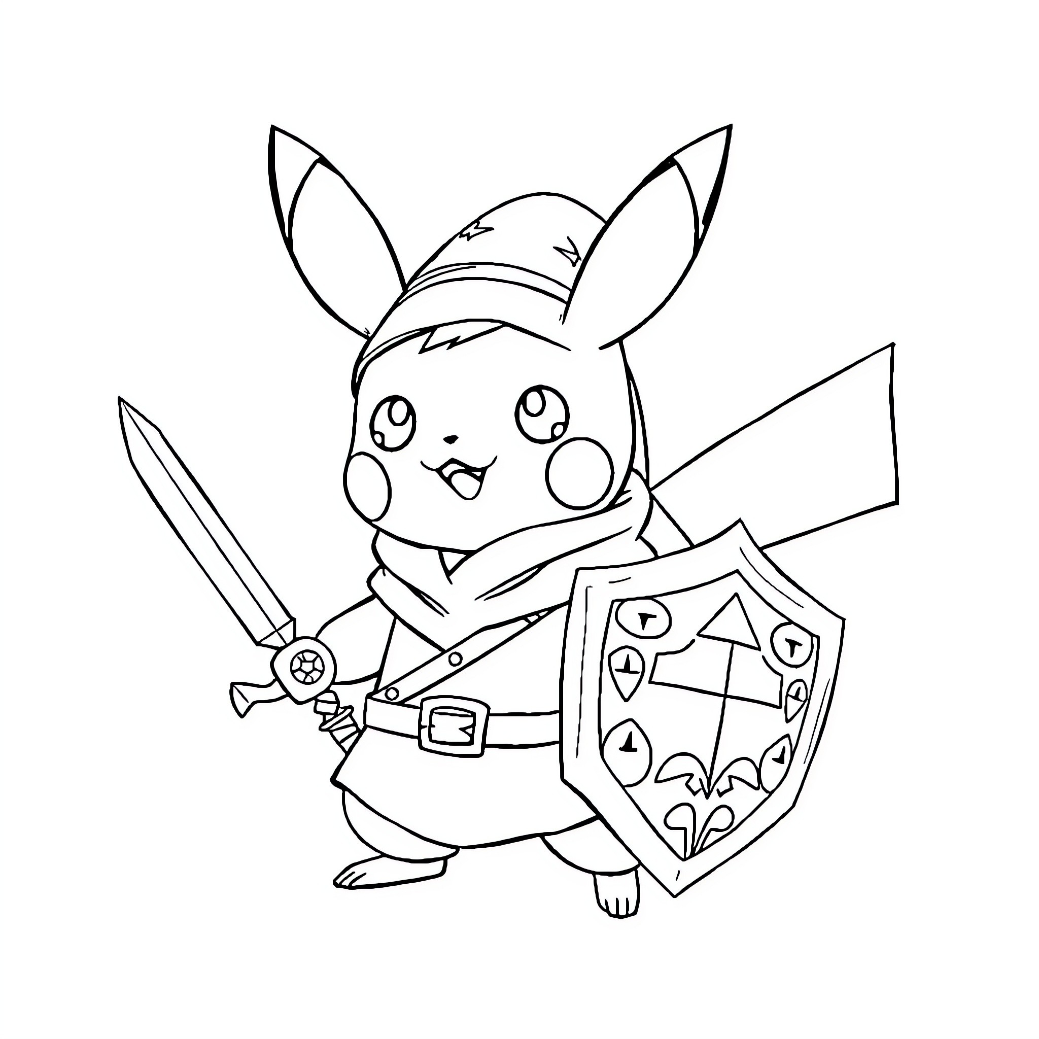 Pikachu the adventurous explorer Coloring Page (free black-and-white line drawing printable PDF for all, from beginners to advanced learners, including children, teens, adults, and seniors)
